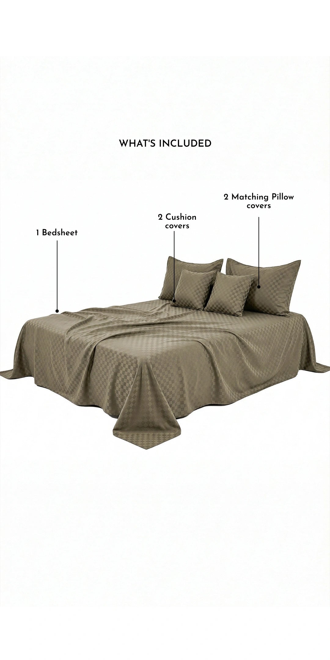 Zeries Egyptian Cotton Jacquard Bedsheets With 2 Pillow Cases & 2 Cushion Covers - Chestnut