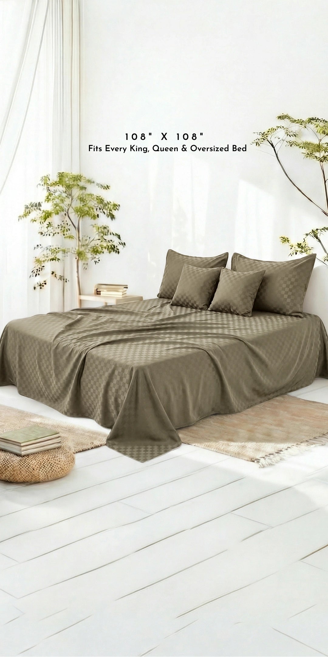 Zeries Egyptian Cotton Jacquard Bedsheets With 2 Pillow Cases & 2 Cushion Covers - Chestnut
