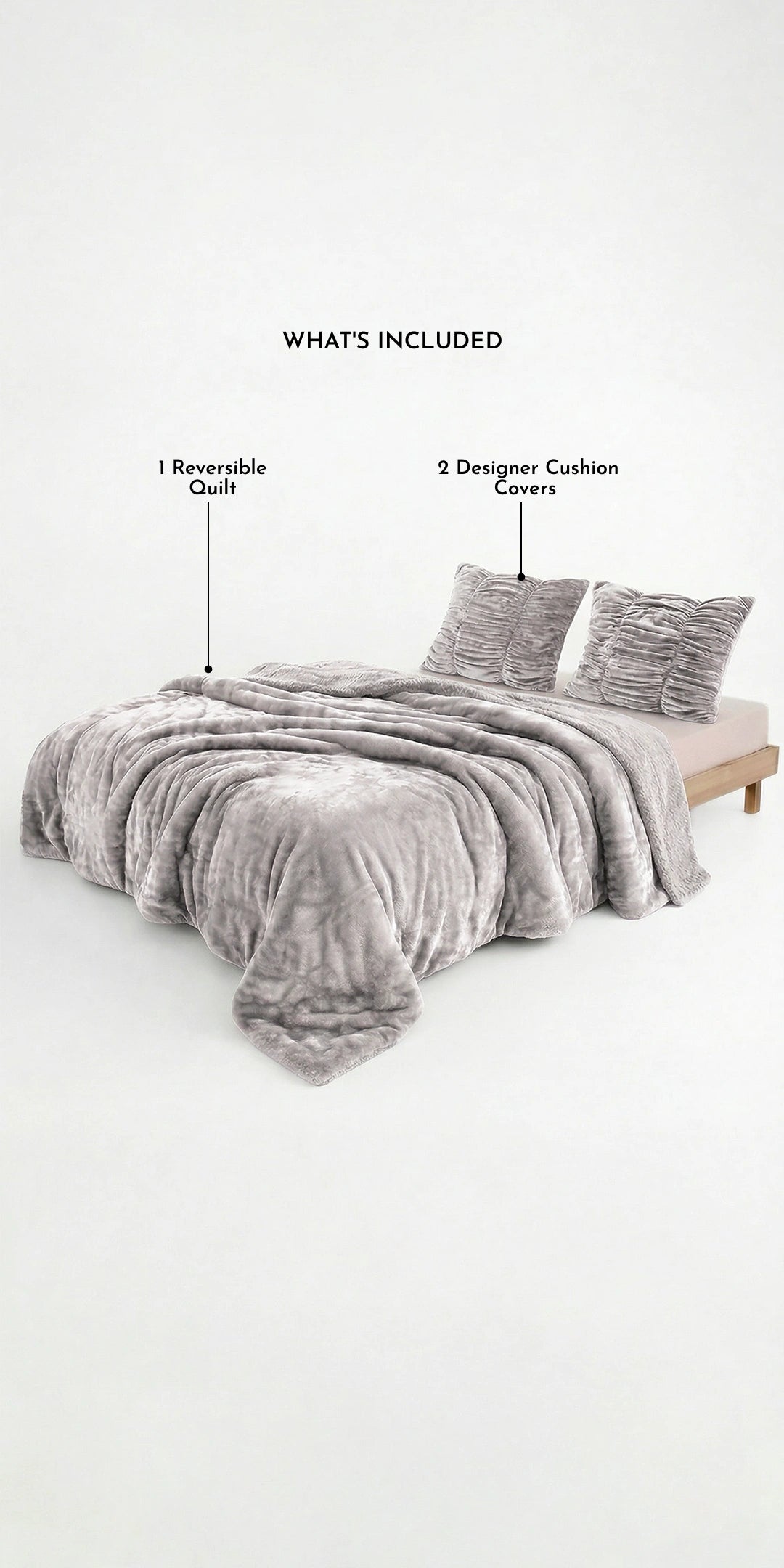 Zarf Reversible Quilt For Single Size Bed With 2 Cushion Covers - Chrome