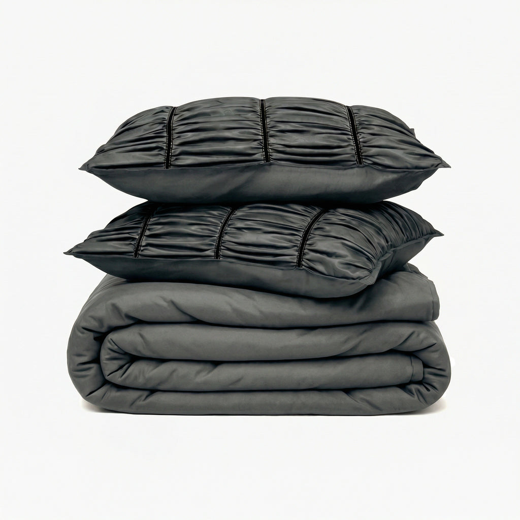 ZARF Italian Staple Weave Bedsheet With 2 Designer Pillow Cases, 2 Solid Pillowcases & 2 Cushion Covers - Cinder