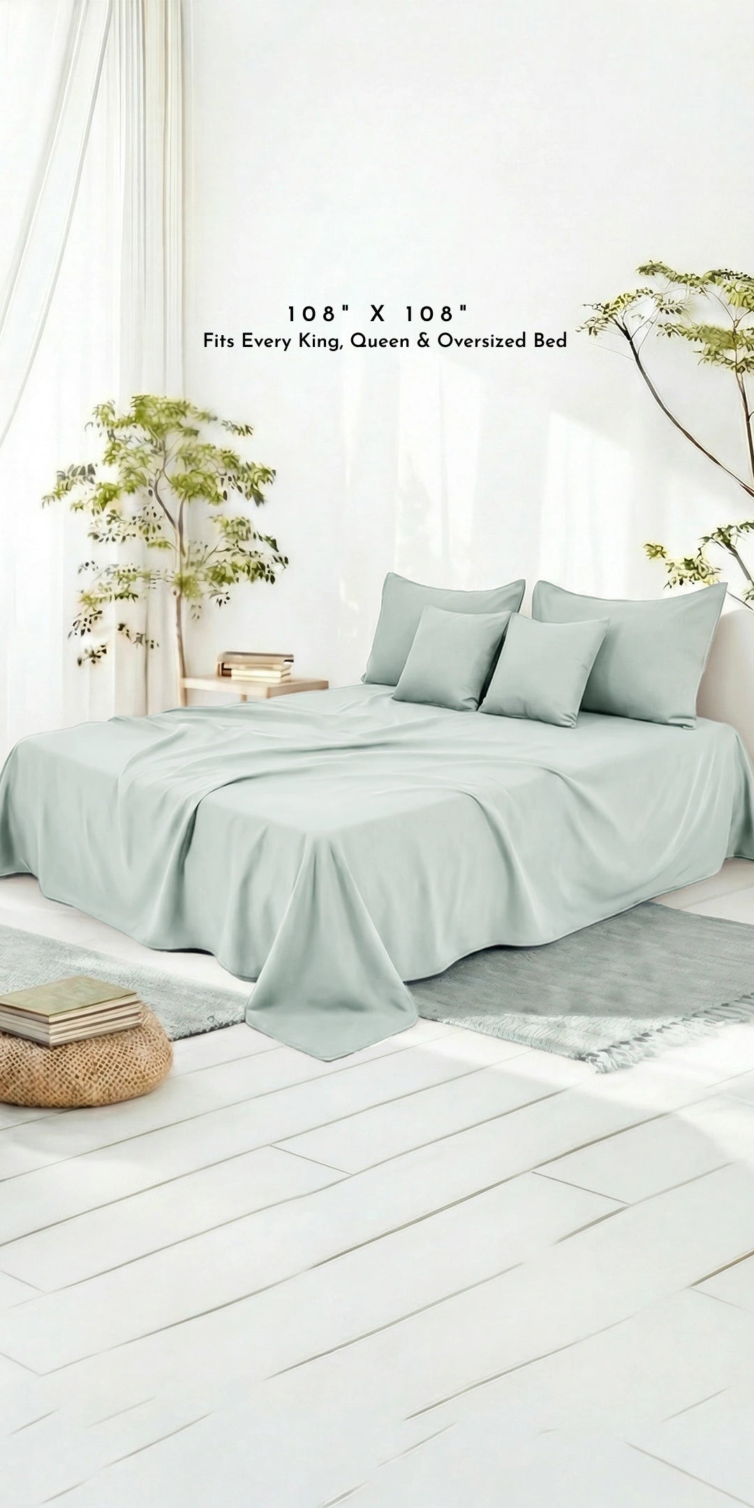Zeries Egyptian Cotton Bedsheets With 2 Pillow Cases & 2 Cushion Covers - Cyan