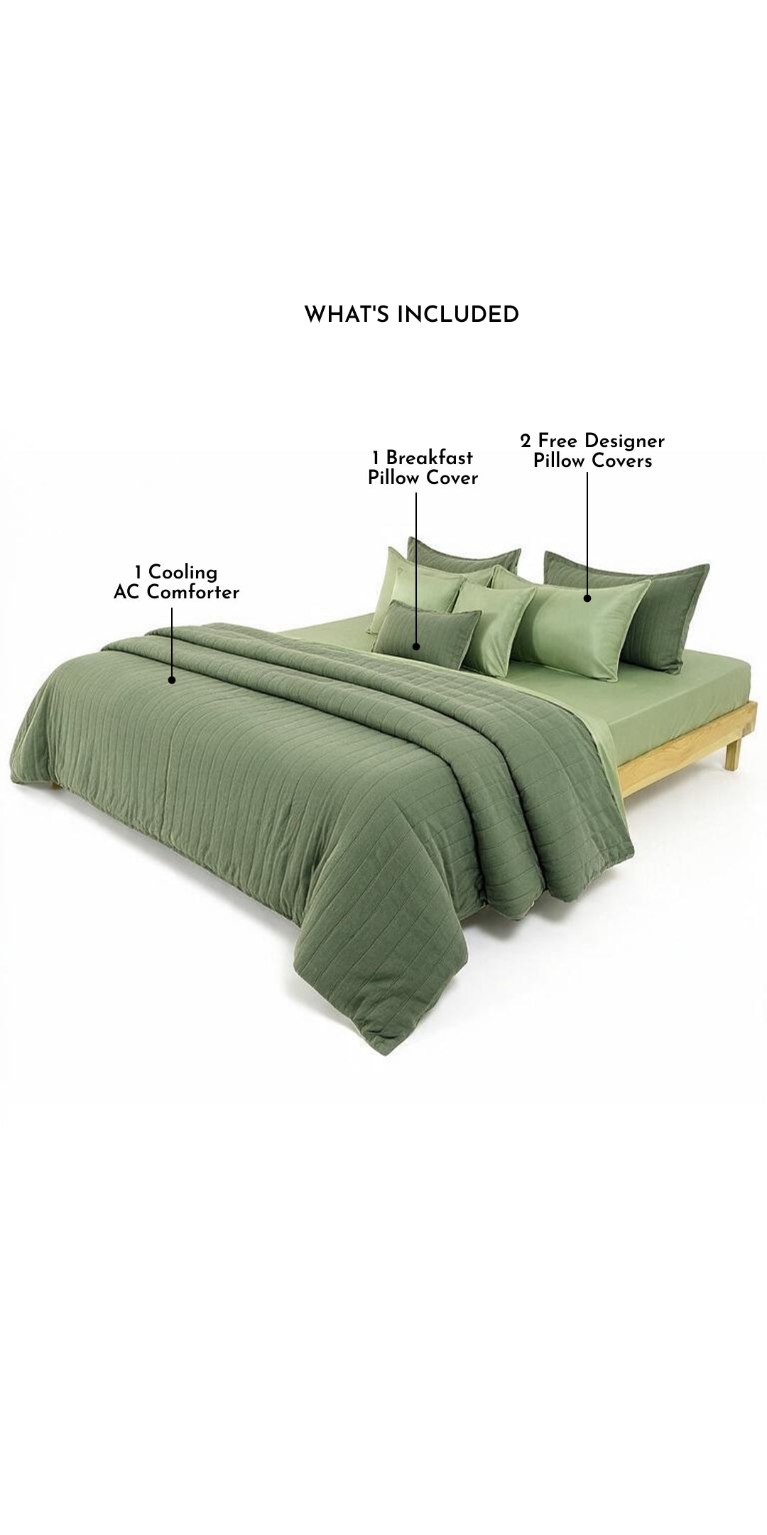 Linen Blend AC Comforter With 2 Pillow Cases and 1 Breakfast Pillow - Cypress