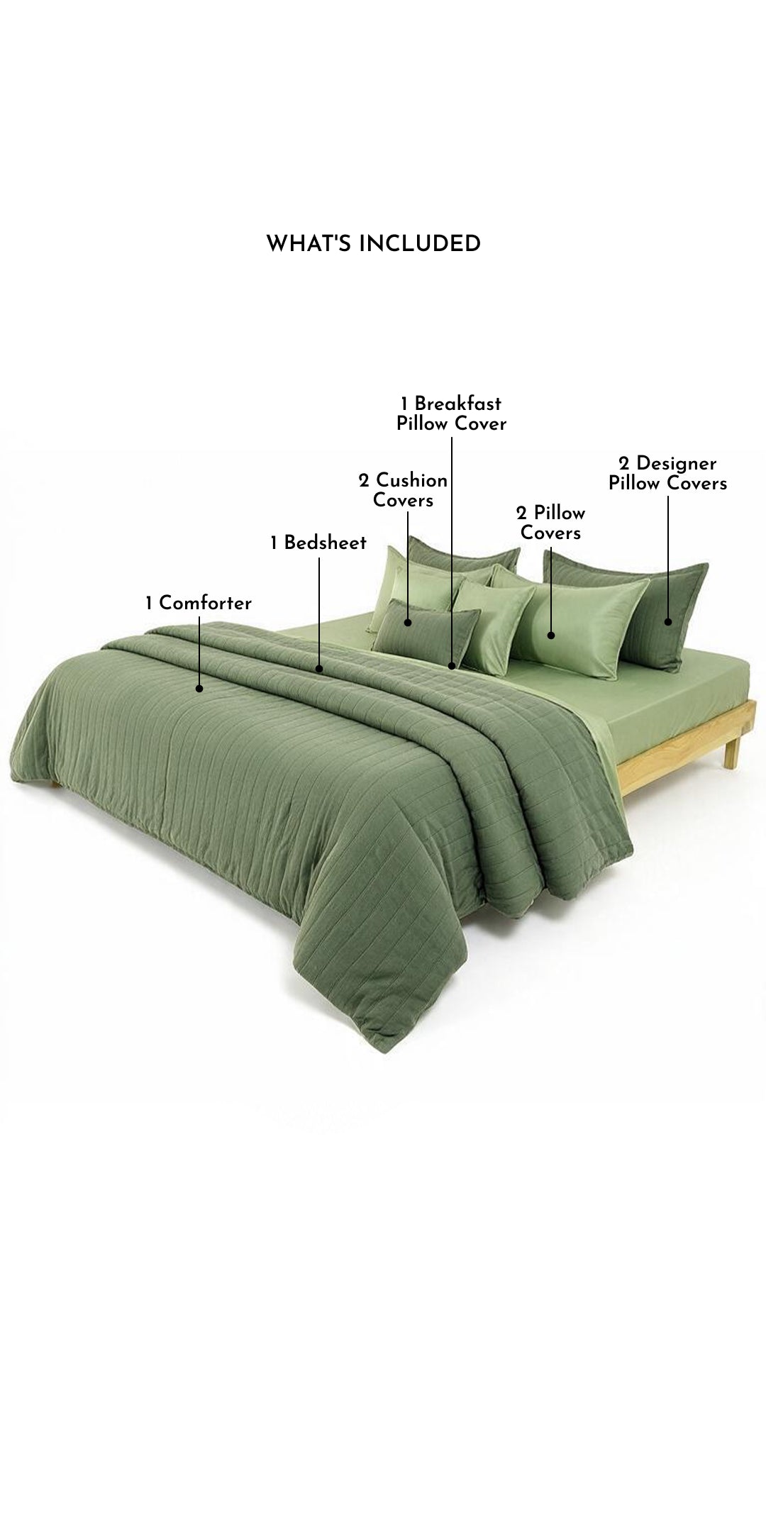 Zarf Linen Blend Bedding Set Of 9 For Single Size Bed - Cypress