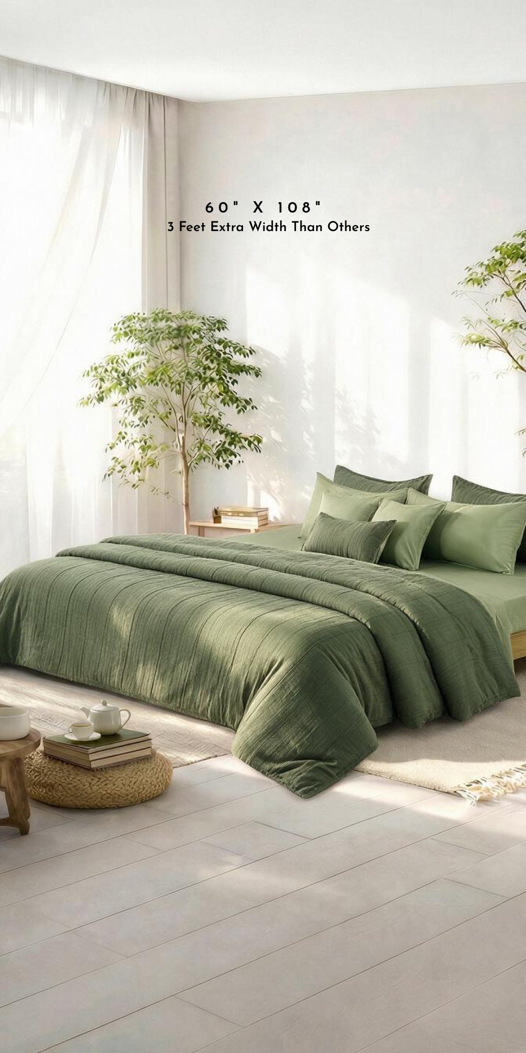 Linen Blend AC Comforter With 2 Pillow Cases and 1 Breakfast Pillow For Single Size Bed- Cypress