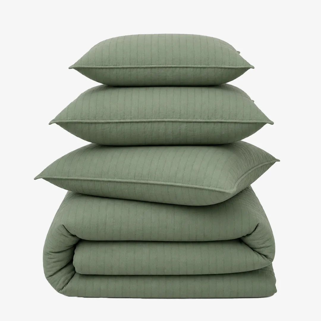 Linen Blend AC Comforter With 2 Pillow Cases and 1 Breakfast Pillow - Cypress