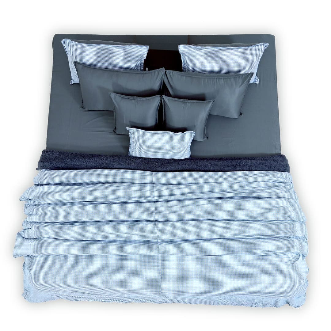 Zarf California King Size Reversible Quilt  With 2 pillowcases and 1 Breakfast Cushion cover - Gingham