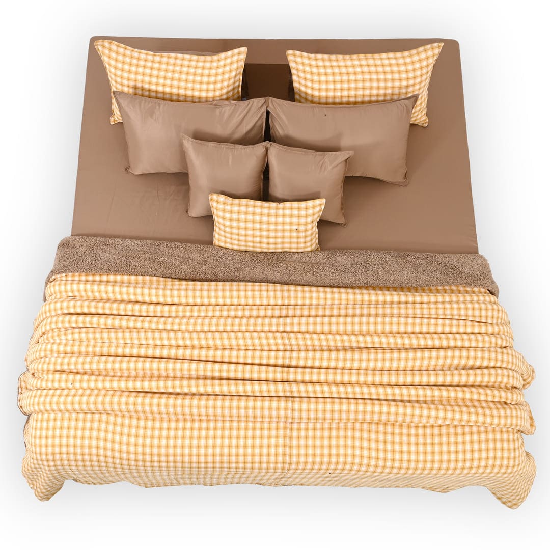 Zarf California King Size Reversible Quilt  With 2 pillowcases and 1 Breakfast Cushion cover - Maple