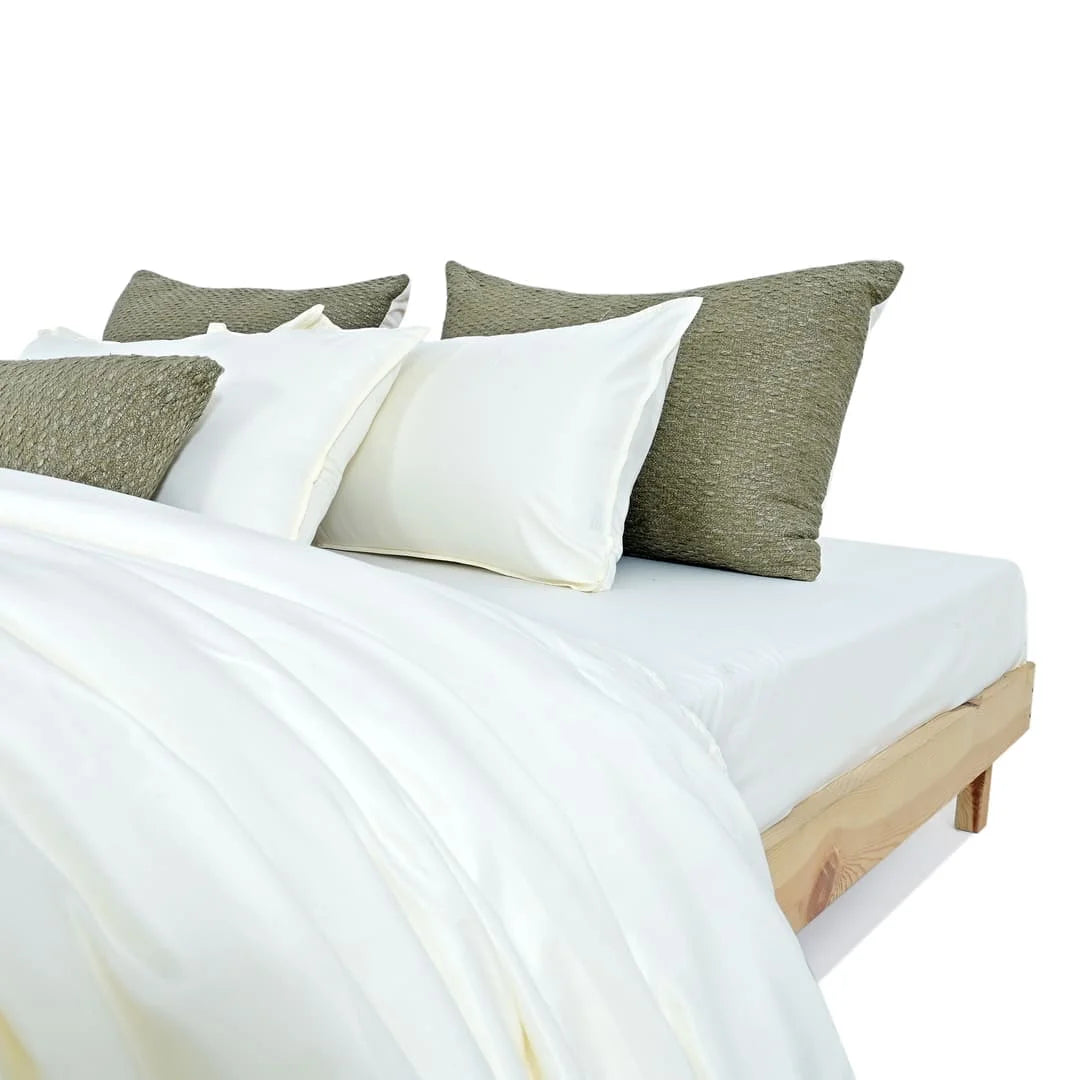 ZARF Italian Staple Weave Comforter With 2 Designer Pillow Cases 1 Breakfast Cushion Cover - Grain