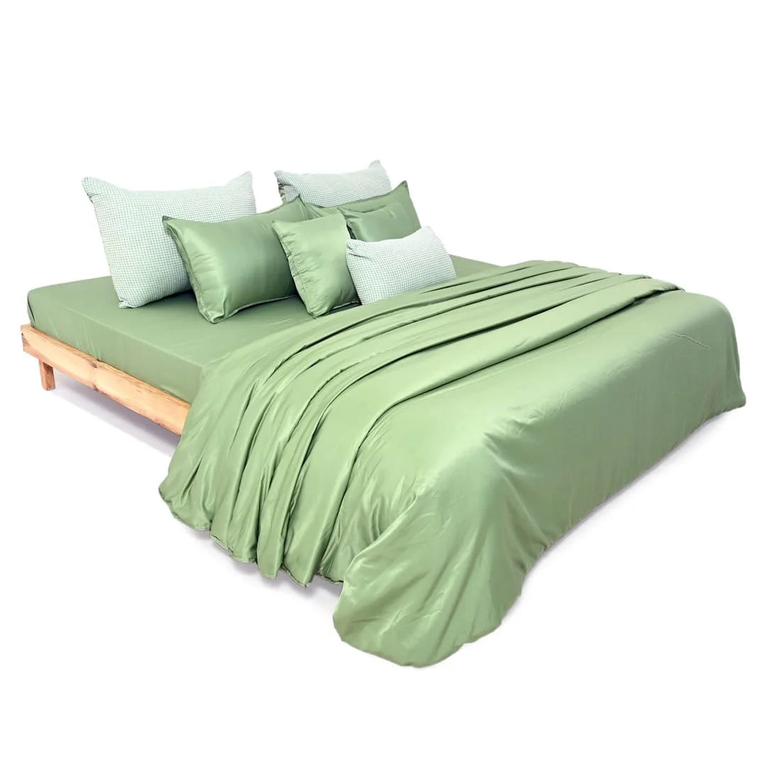 ZARF Italian Staple Weave Comforter With 2 Designer Pillow Cases 1 Breakfast Cushion Cover - Basil