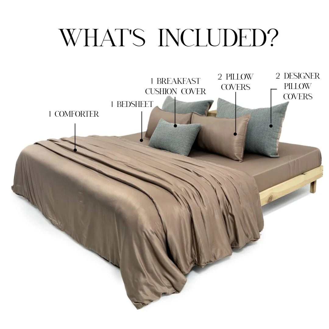Zarf Italian Staple Weave Bedding Set Of 7- Dustwood