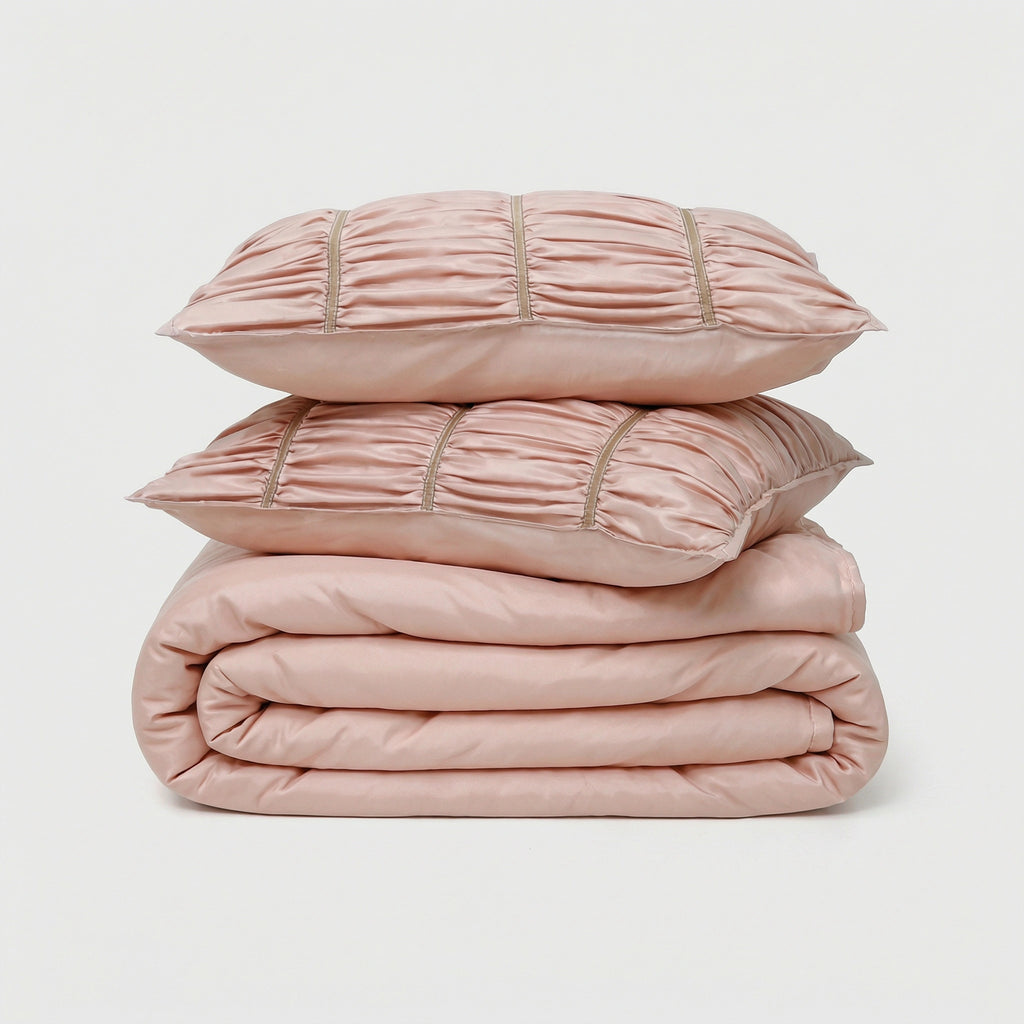 ZARF Italian Staple Weave Bedsheet With 2 Designer Pillow Cases, 2 Solid Pillowcases & 2 Cushion Covers - Dahlia