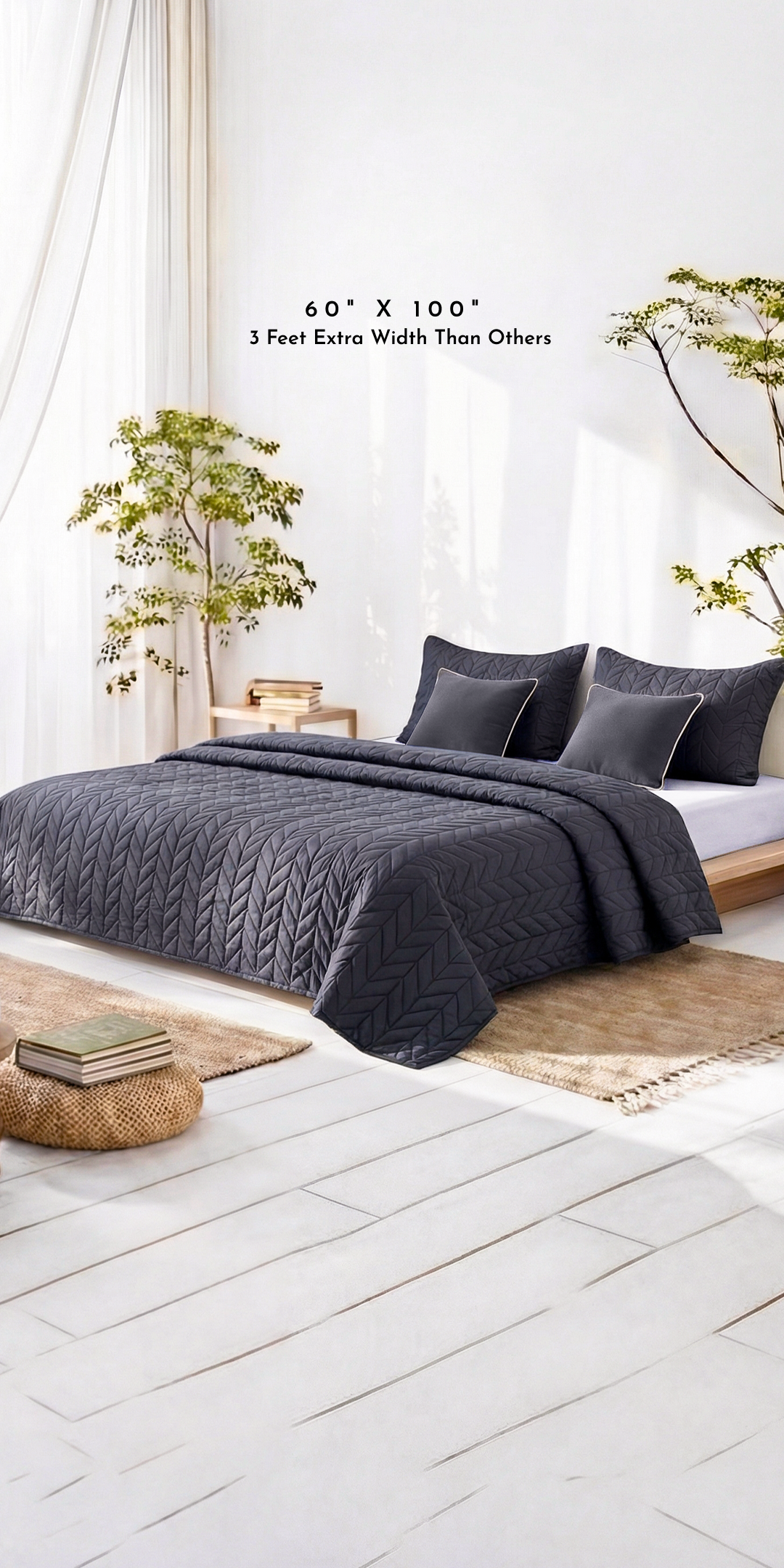 Zarf AC Comforters For Single Size Bed With 2 Pillow Cases & 2 Cushion Covers - Dark Grey