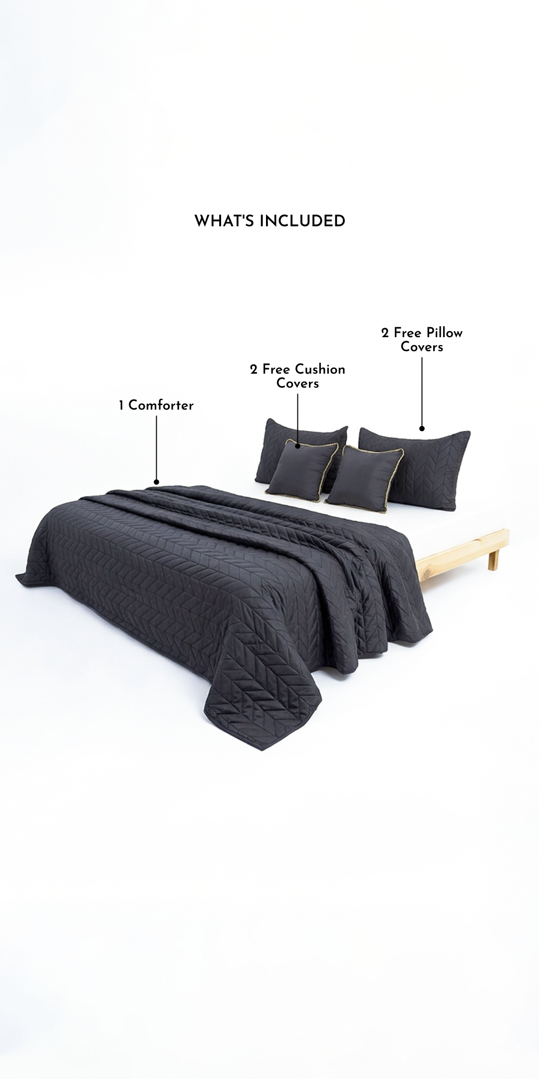 Zarf AC Comforters For Single Size Bed With 2 Pillow Cases & 2 Cushion Covers - Dark Grey