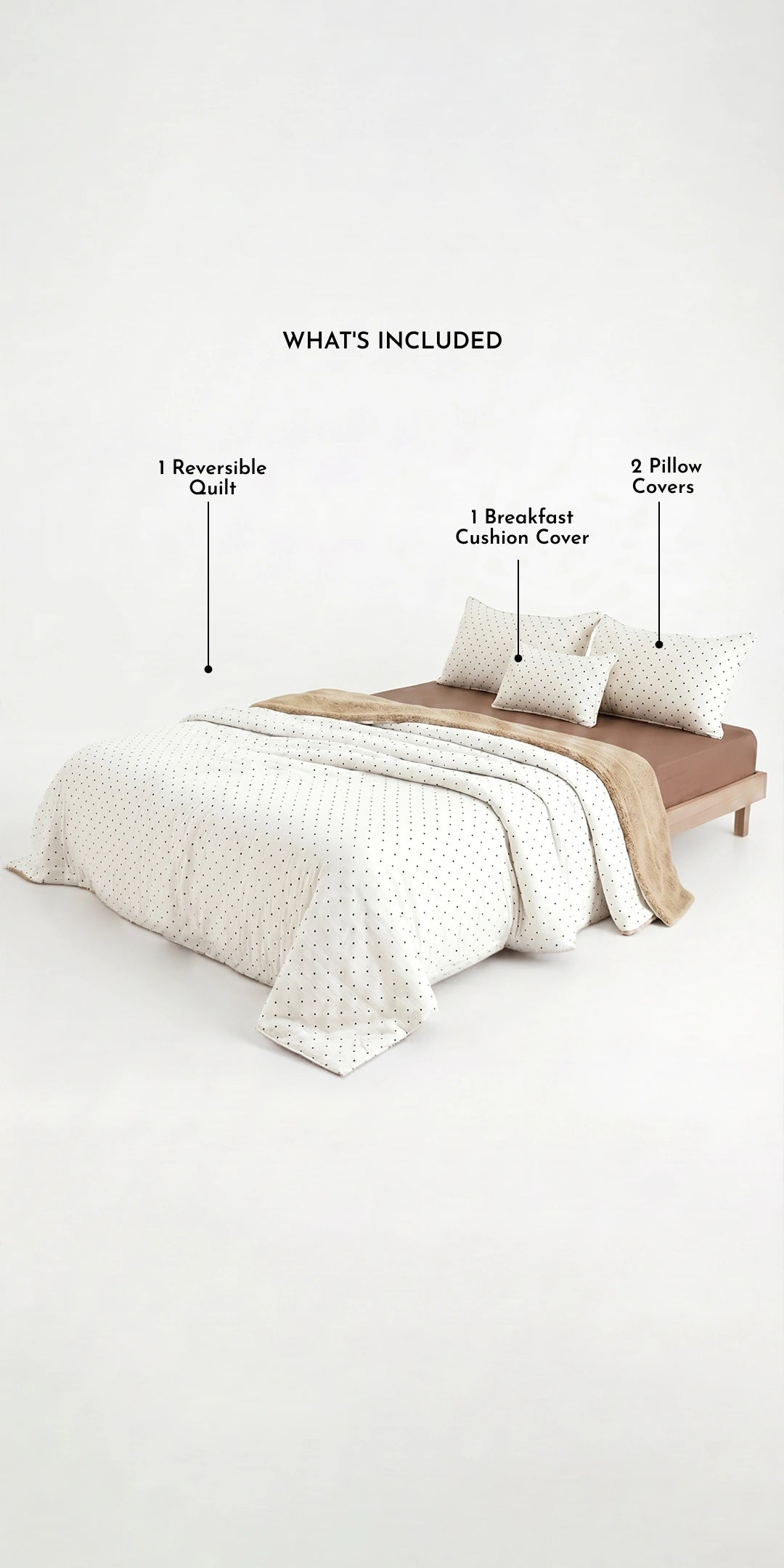 Zarf California King Size Reversible Quilt  With 2 pillowcases and 1 Breakfast Cushion cover - Dottie