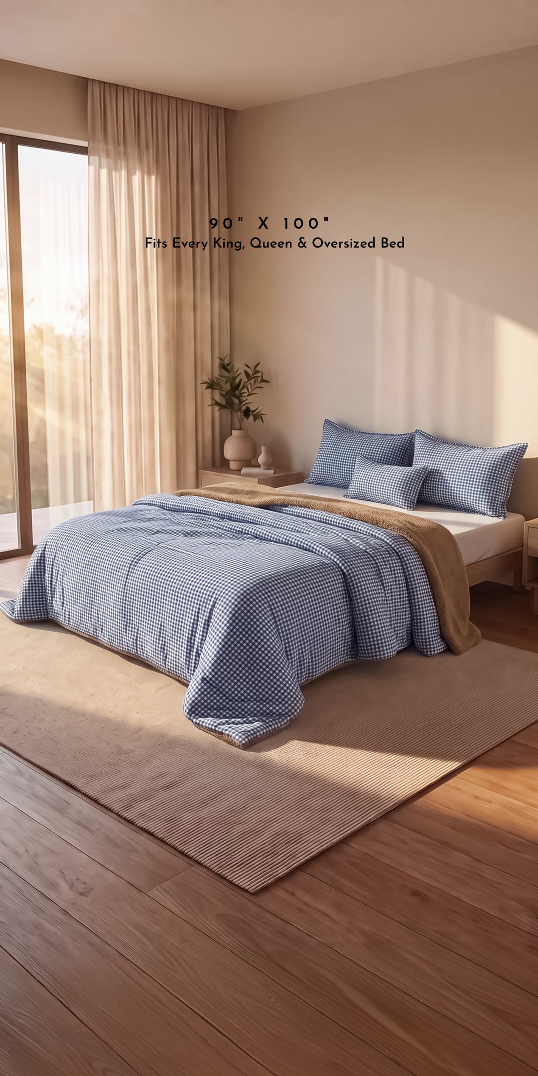 Zarf California King Size Reversible Quilt With 2 Pillow Covers and 1 Cushion Cover - Dreamy Bluebell