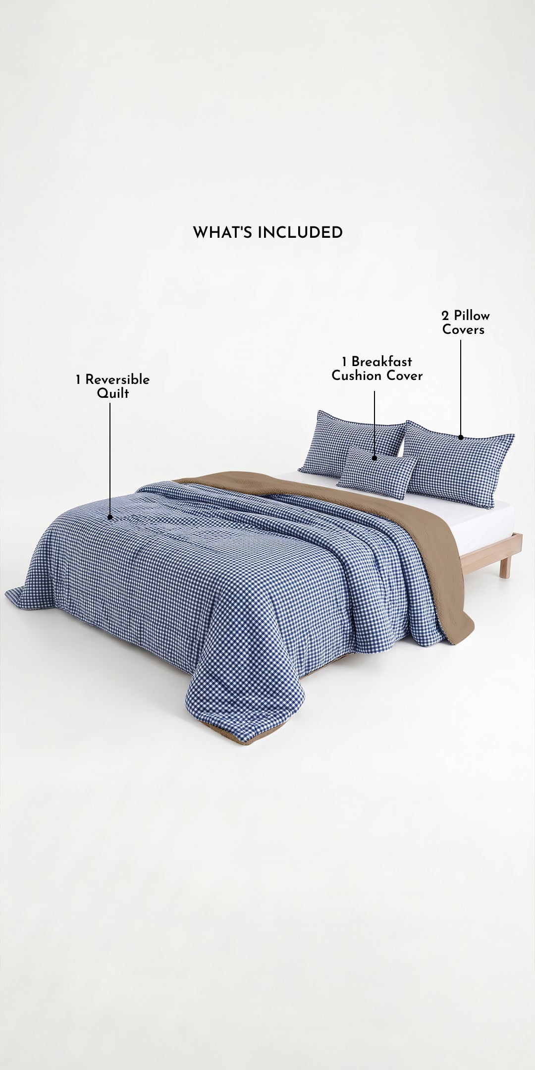 Zarf Reversible Quilt For Single Size Bed With 2 Pillow Covers and 1 Cushion Cover - Dreamy Bluebell