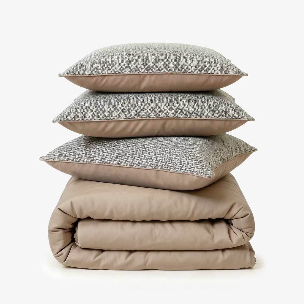 ZARF Italian Staple Weave Comforter With 2 Designer Pillow Cases 1 Breakfast Cushion Cover - Dustwood