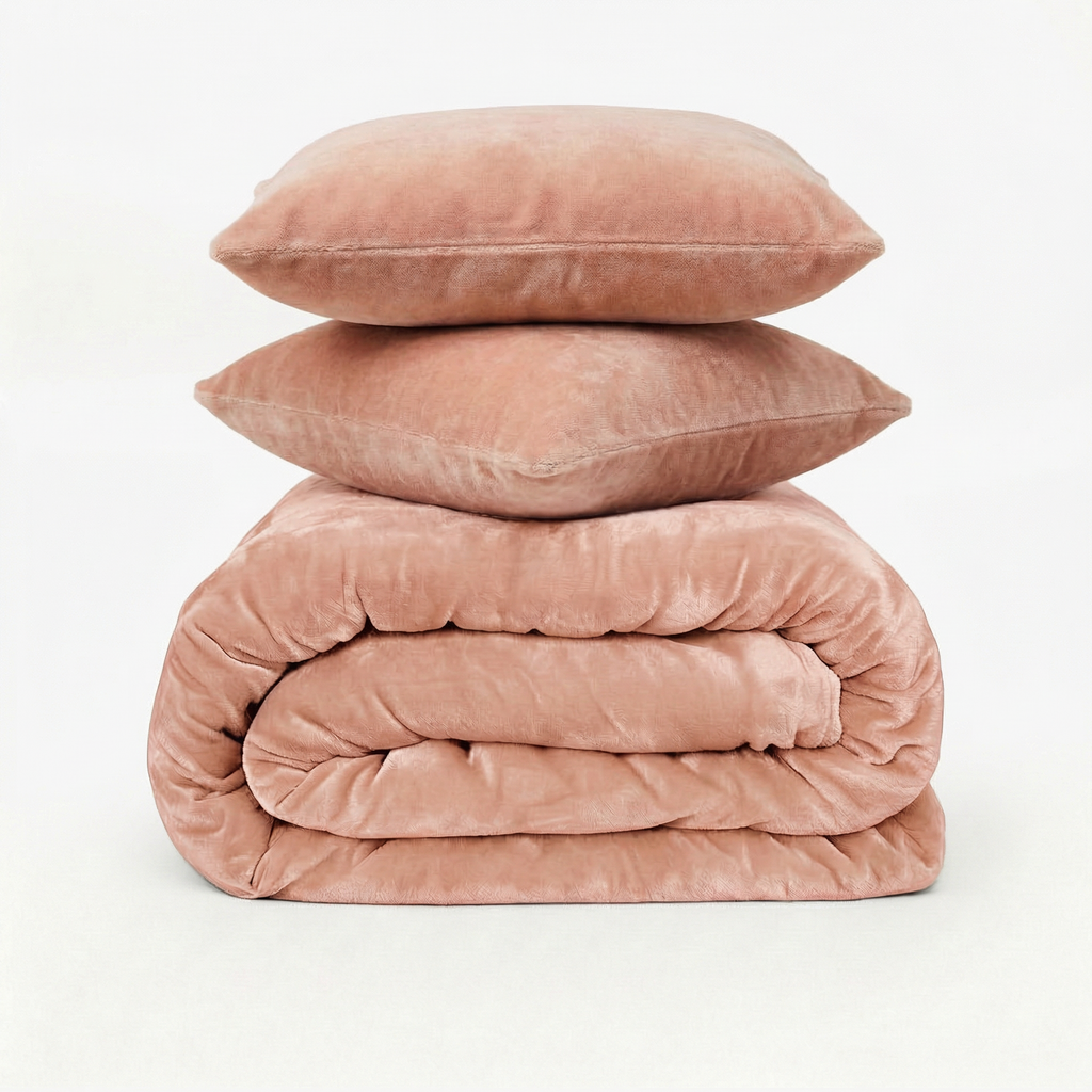 Zarf King Size French Muzlin Velvet AC Blanket With 2 Cushion Covers - Dusty