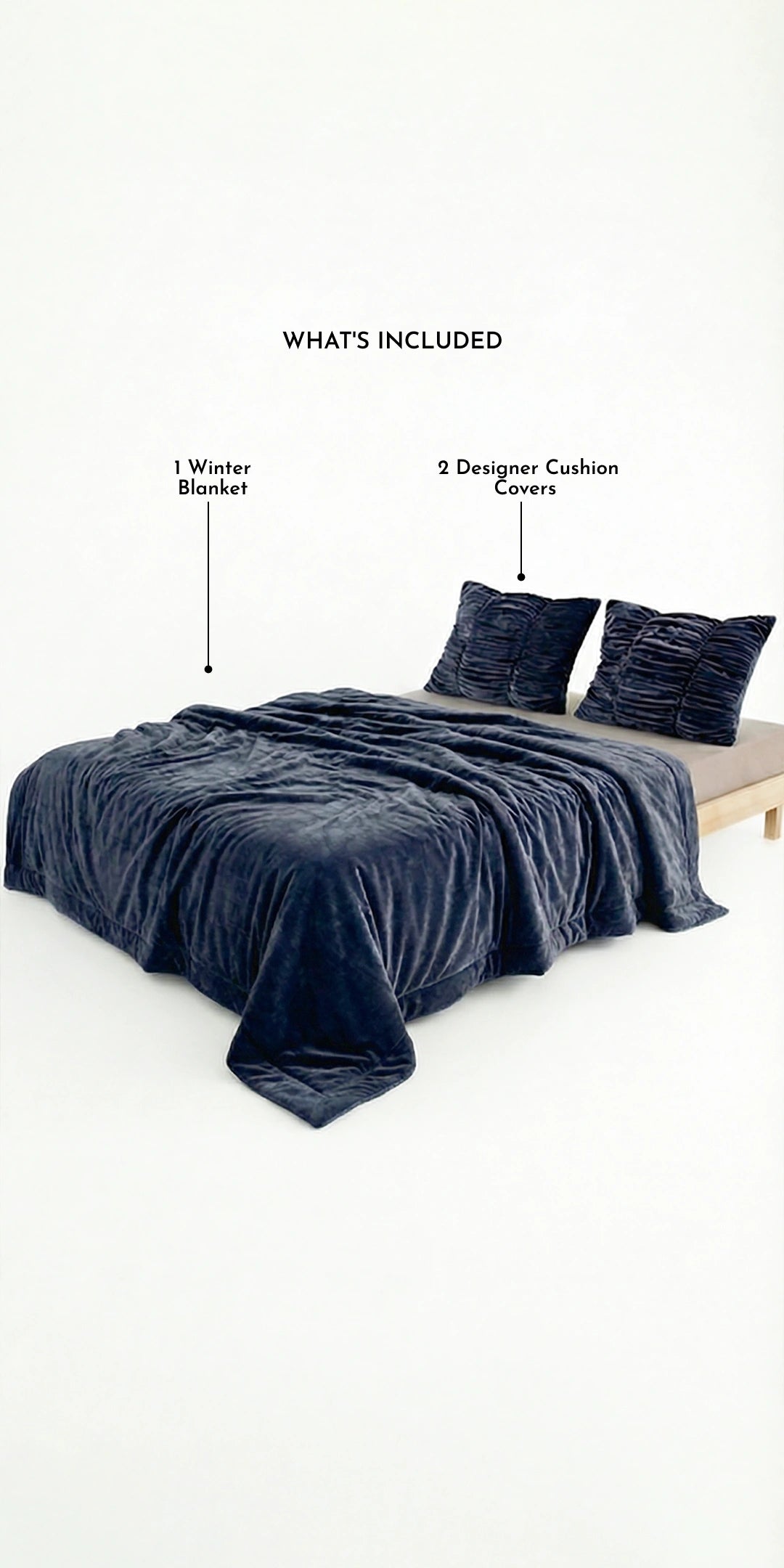 Zarf Ultra-Warm Luxury Winter Blanket With Two Cushion Covers - Ebony