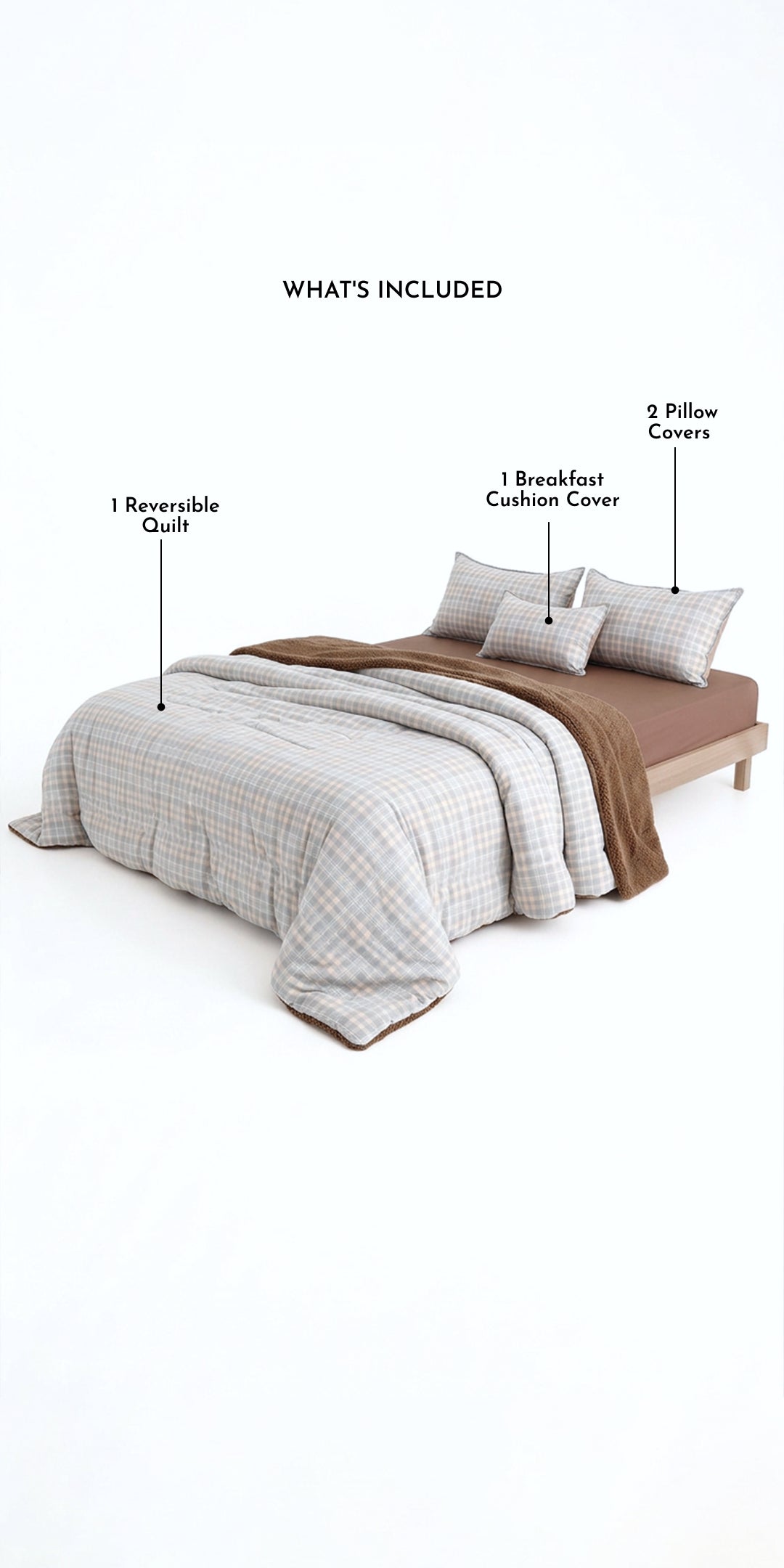Zarf Reversible Quilt For Single Size Bed With 2 Pillow Covers and 1 Cushion Cover - Ellsworth