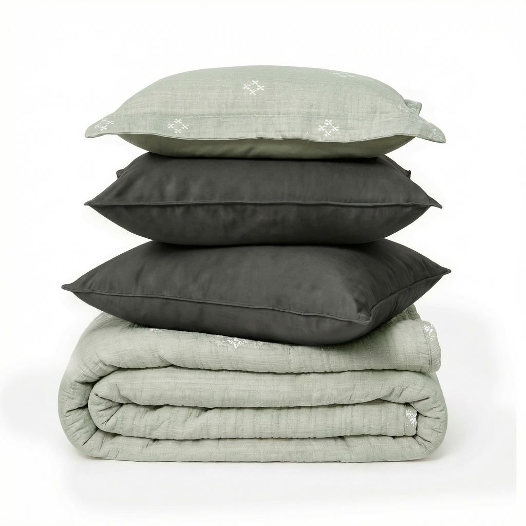 Zarf California King Size Plush Cotton AC Blanket With 2 Pillow Cases - Emerald Glory