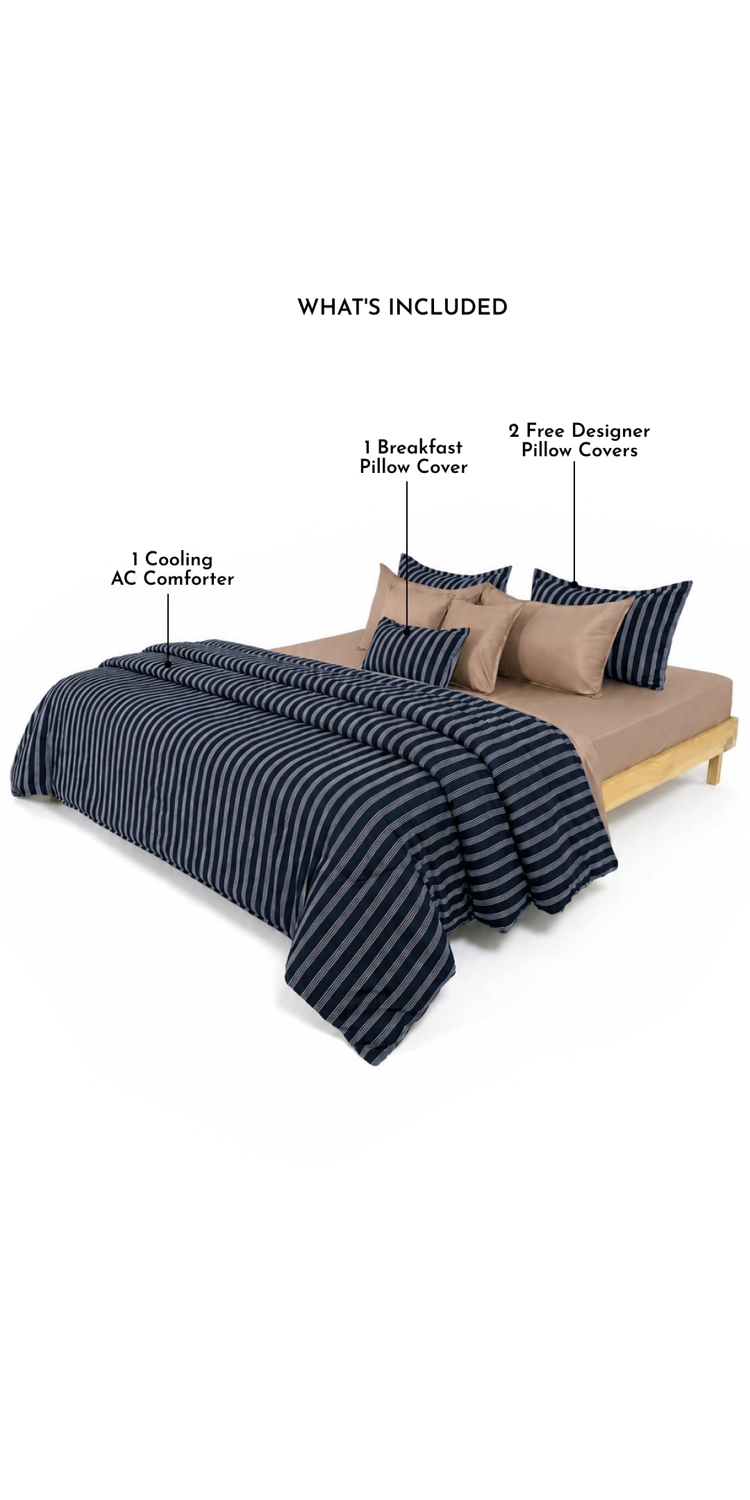 Linen Blend AC Comforter With 2 Pillow Cases and 1 Breakfast Pillow - Encre