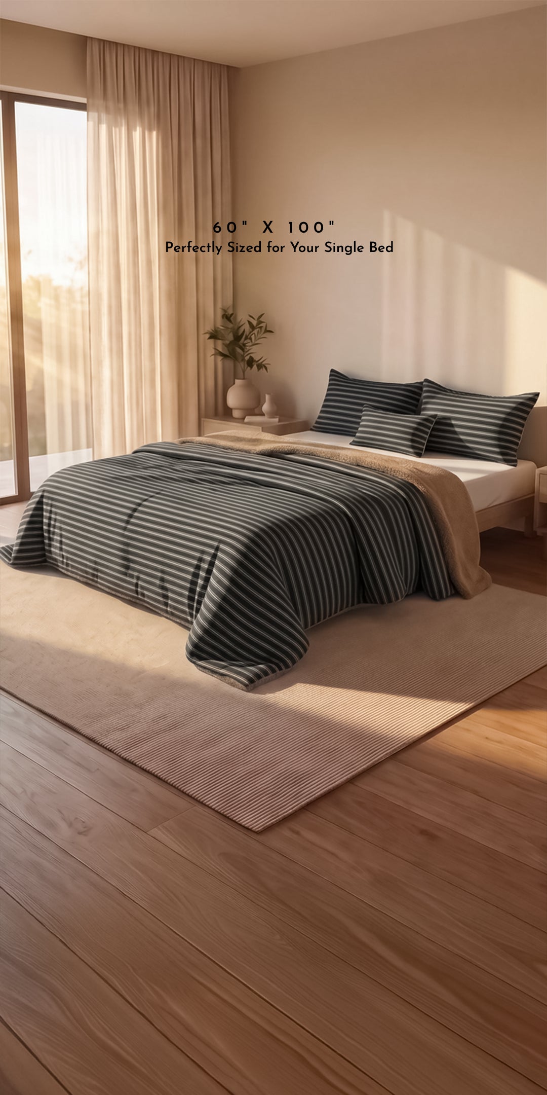 Zarf Reversible Quilt For Single Size Bed With 2 Pillow Covers and 1 Cushion Cover - Encre