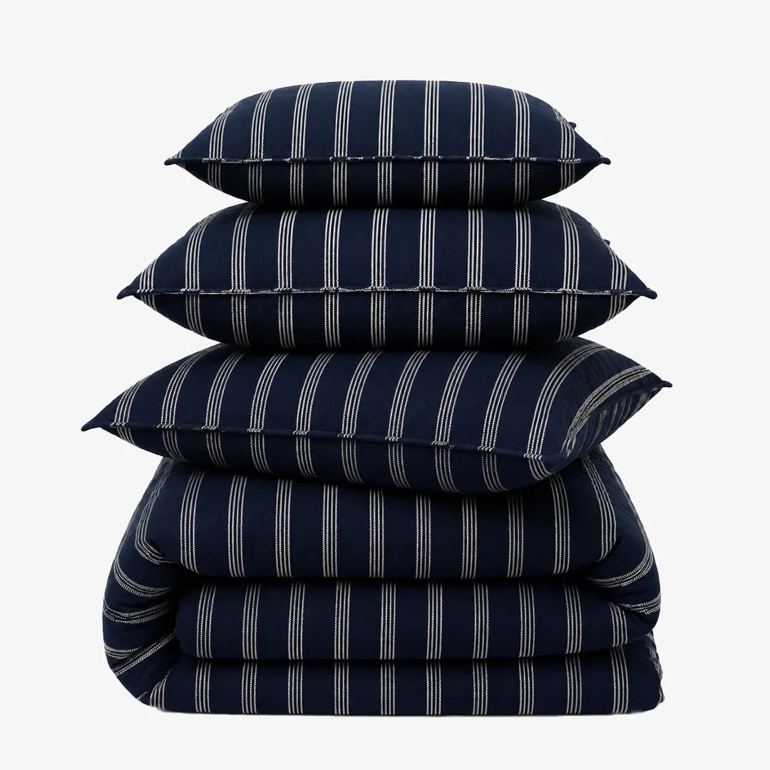 Zarf Linen Blend Bedding Set Of 9 - Encre
