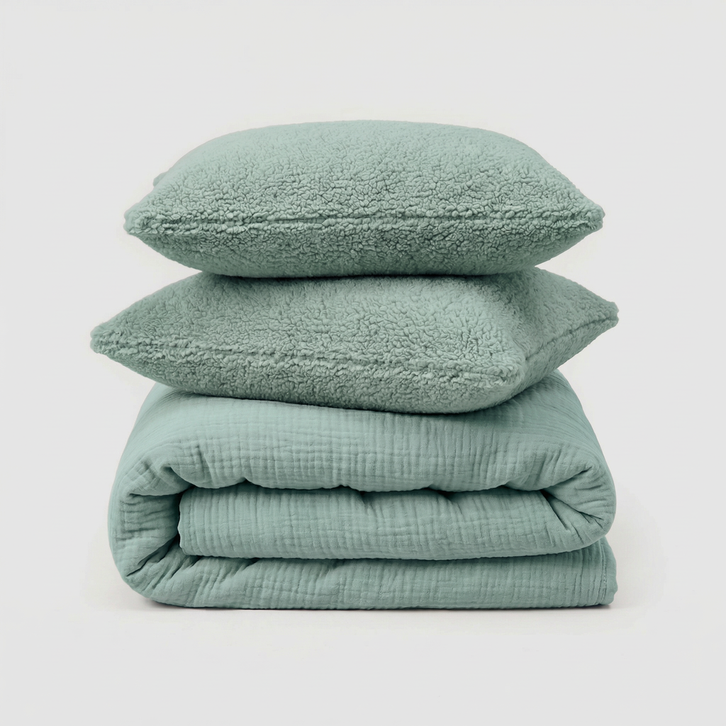 Zarf King Size French Muzlin AC Blanket With 2 Cushion Covers - Fern