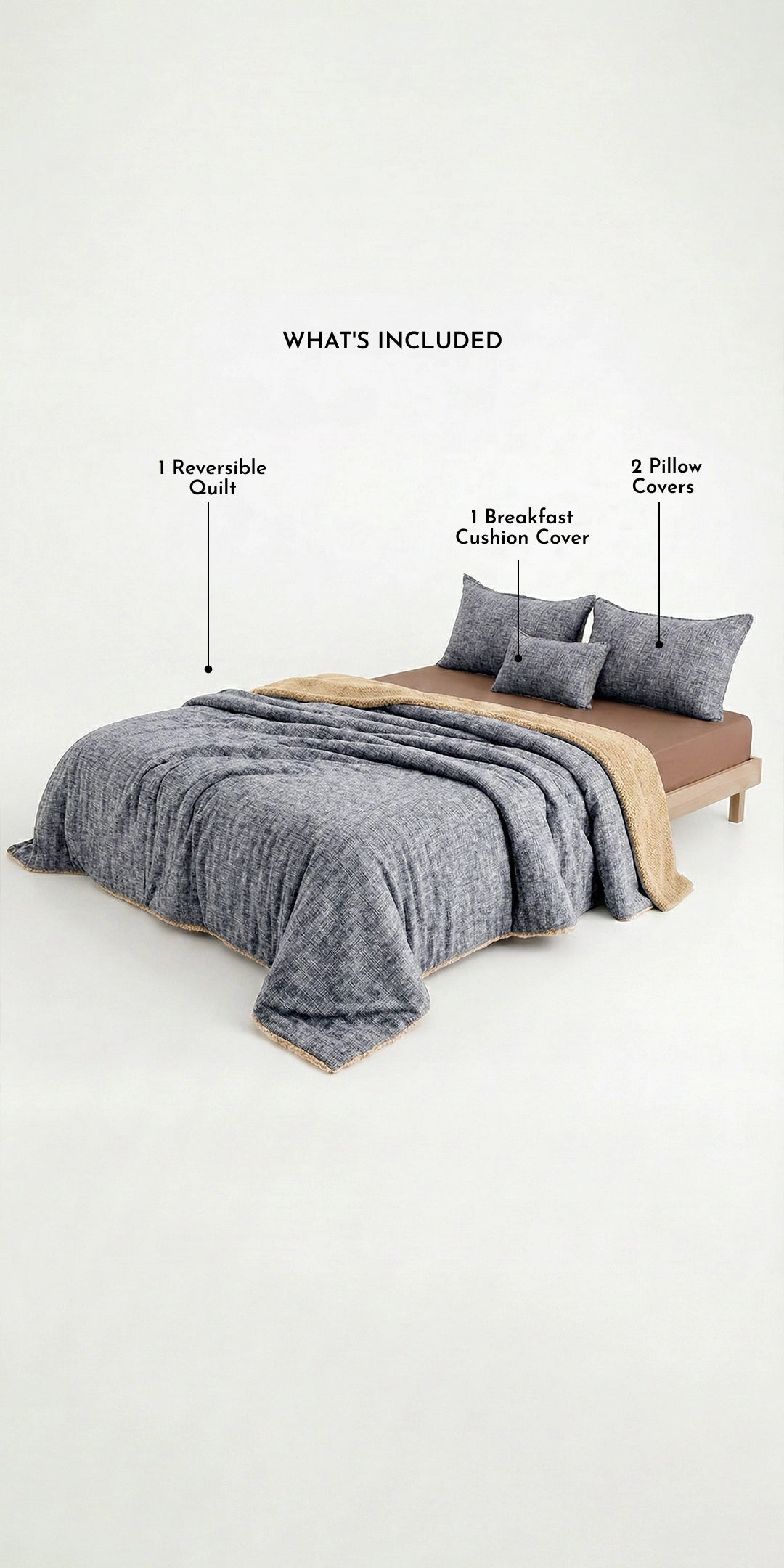 Zarf California King Size Reversible Quilt  With 2 pillowcases and 1 Breakfast Cushion cover - Fleck