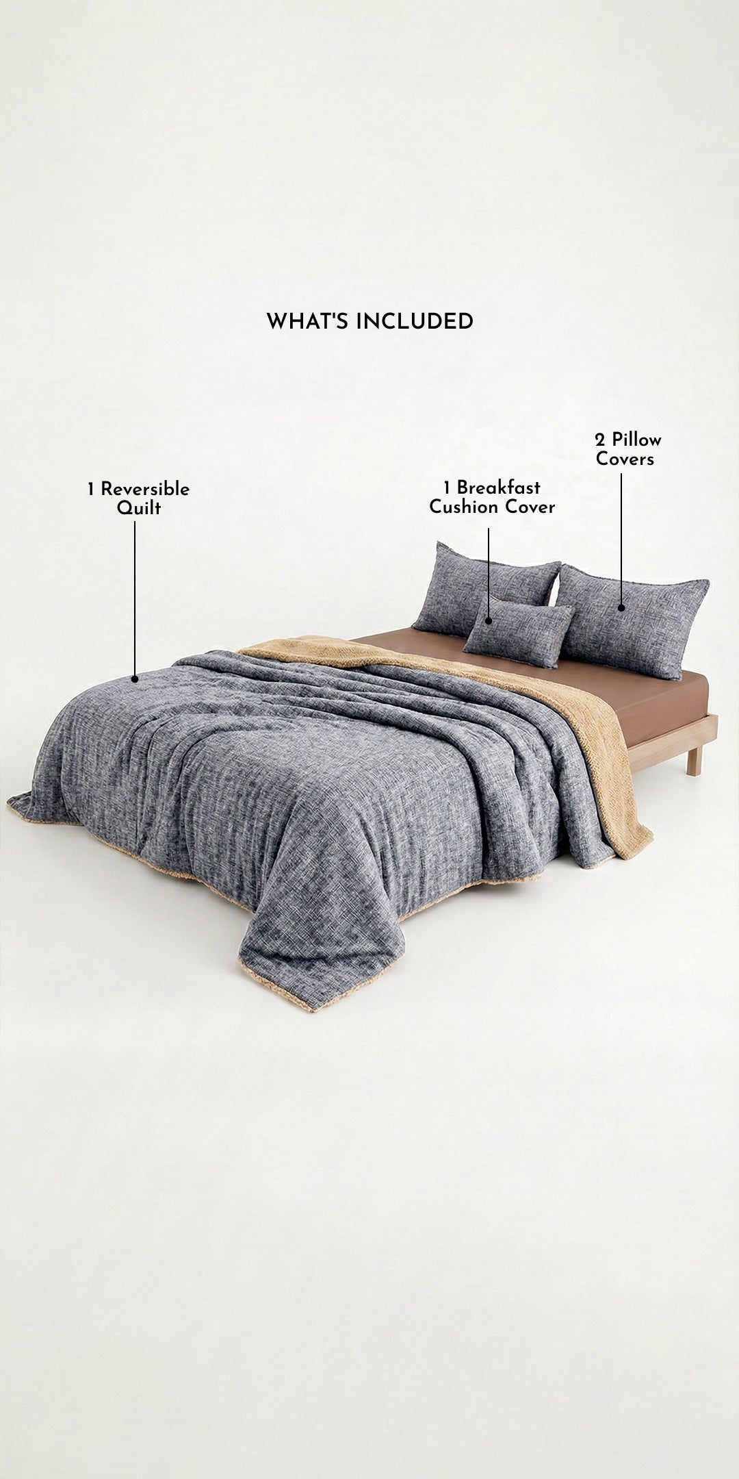 Zarf Reversible Quilt For Single Size Bed With 2 Pillow Covers and 1 Breakfast Cushion cover - Fleck