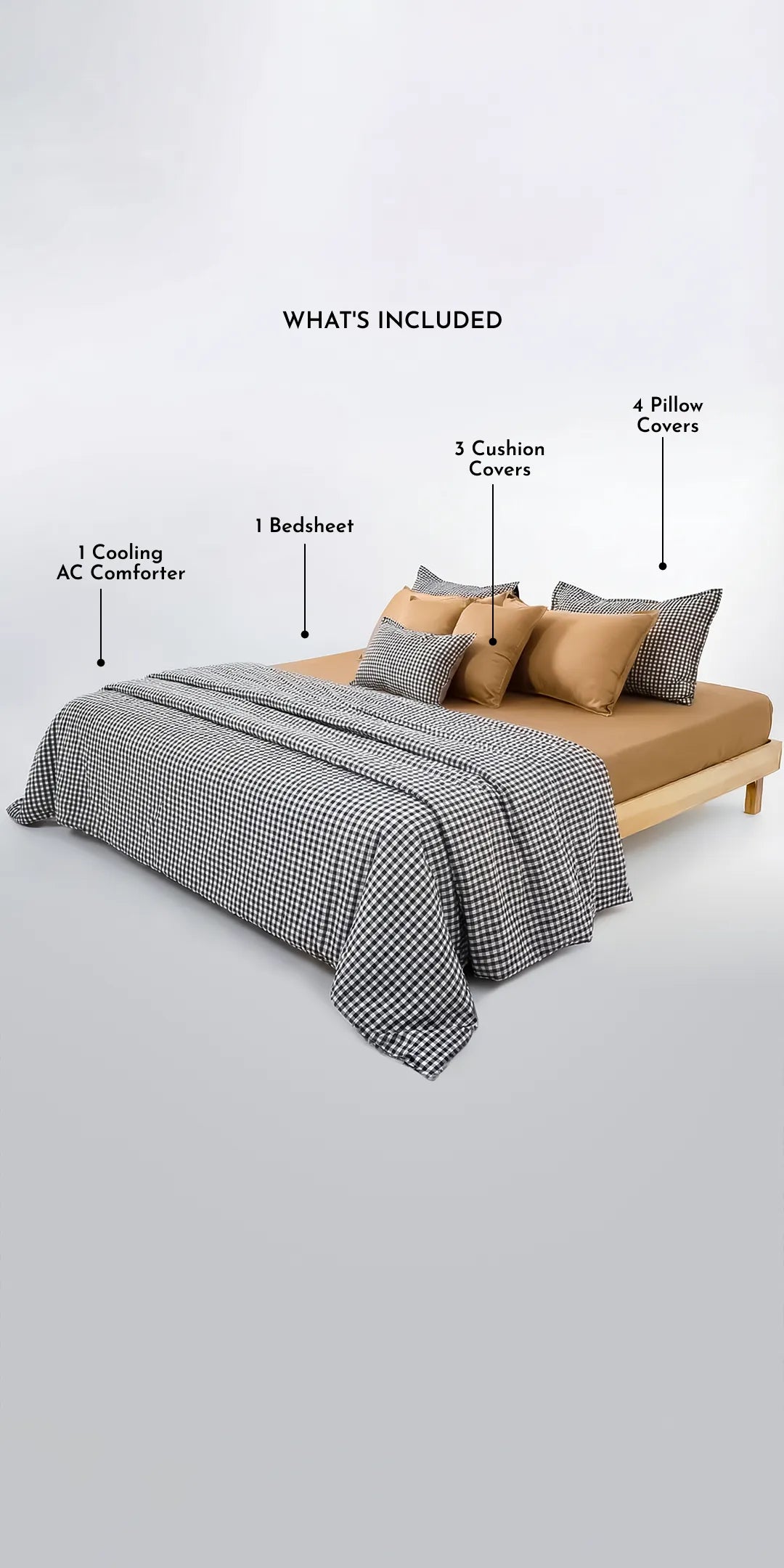 Zarf Linen Blend Bedding Set Of 9 For Single Size Bed - Oxford