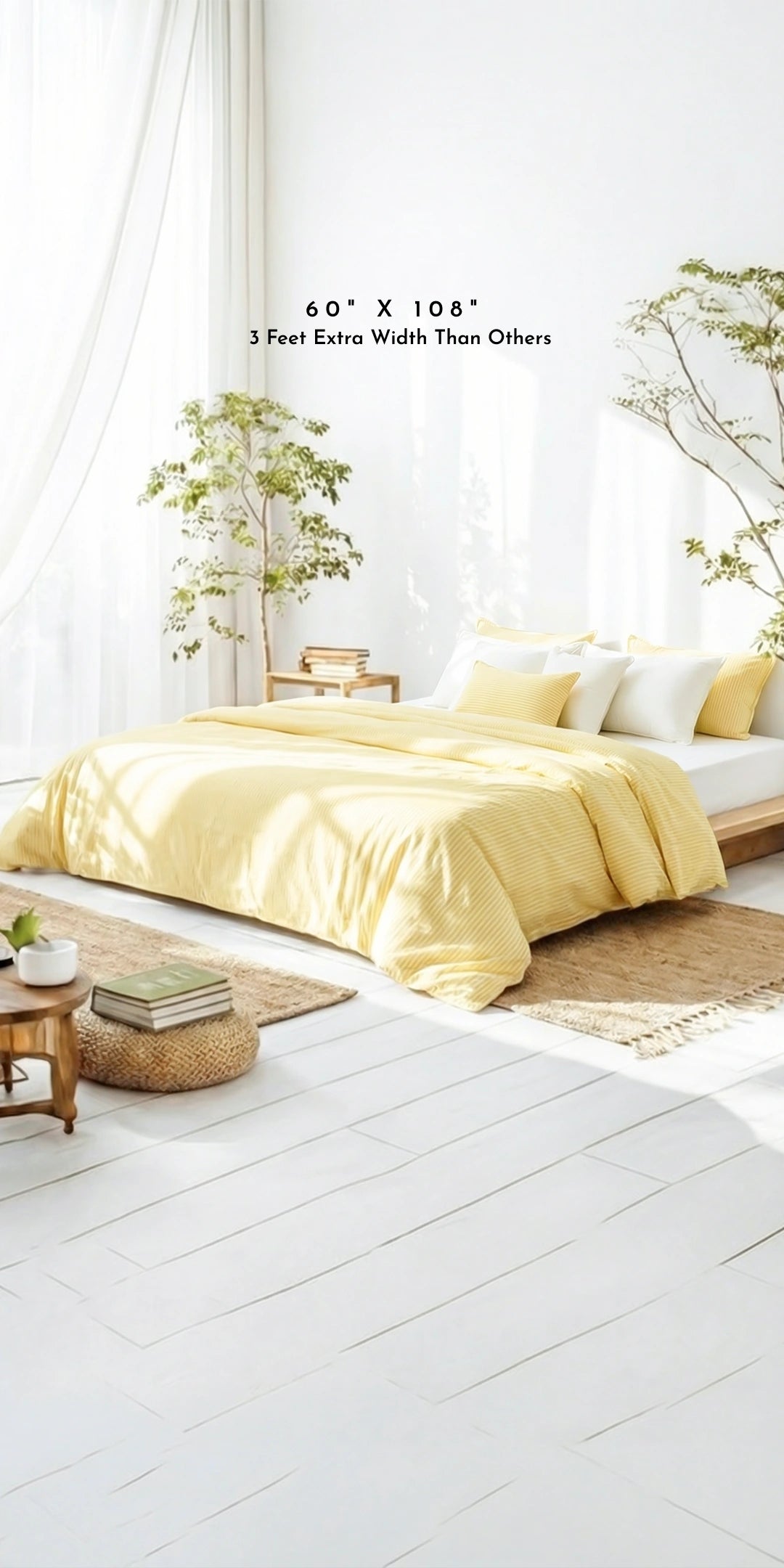 Linen Blend AC Comforter With 2 Pillow Cases and 1 Breakfast Pillow For Single Size Bed- Limone