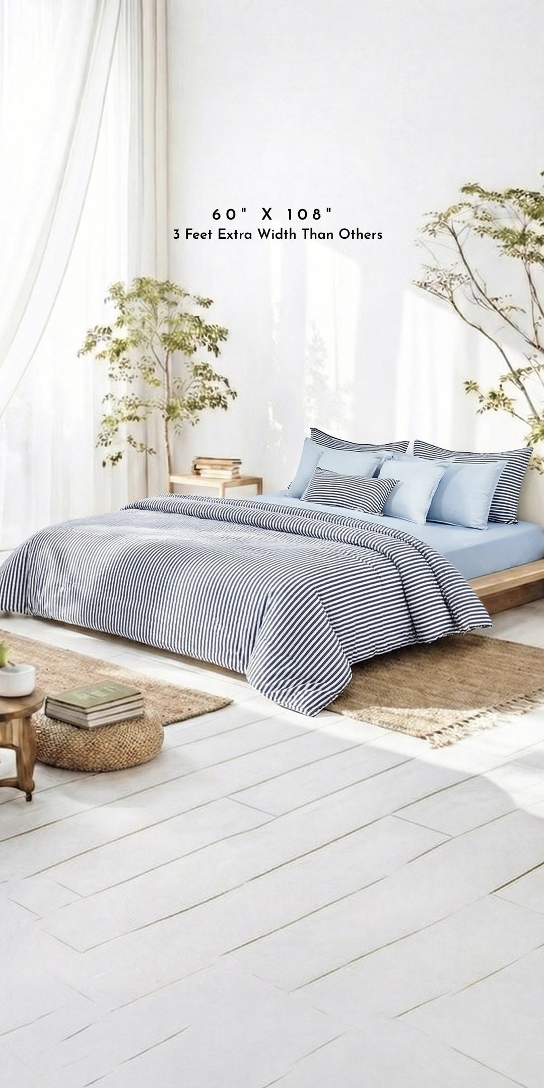 Linen Blend AC Comforter With 2 Pillow Cases and 1 Breakfast Pillow For Single Size Bed- Nautical