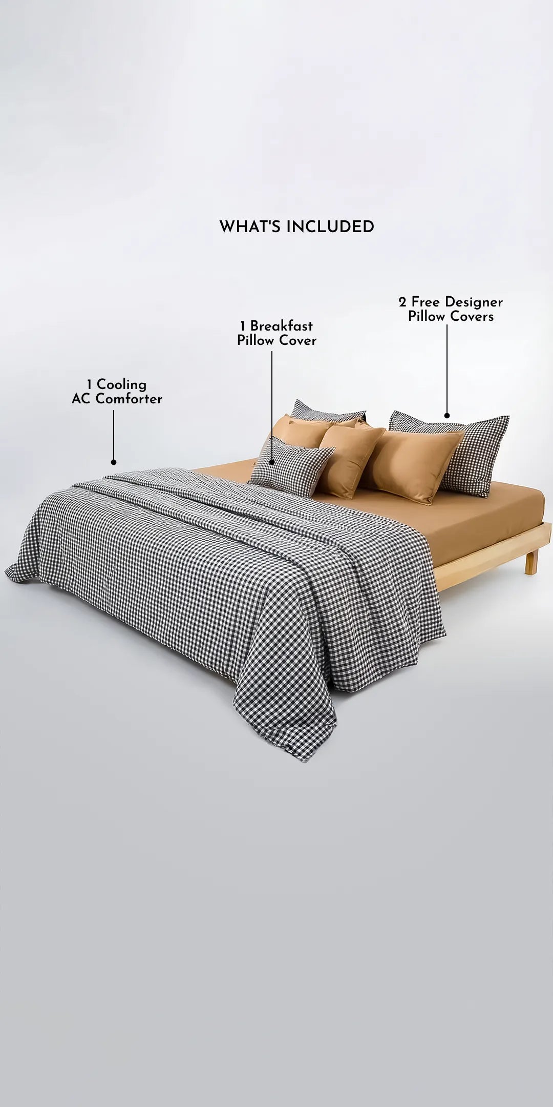 Linen Blend AC Comforter With 2 Pillow Cases and 1 Breakfast Pillow For Single Size Bed- Oxford