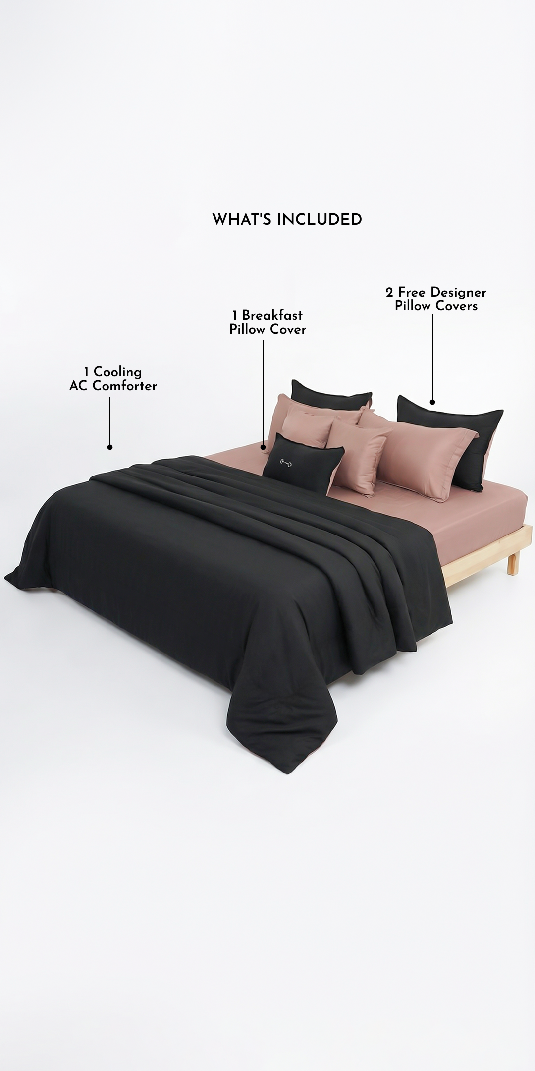 Linen Blend AC Comforter With 2 Pillow Cases and 1 Breakfast Pillow For Single Size Bed- Cosmos