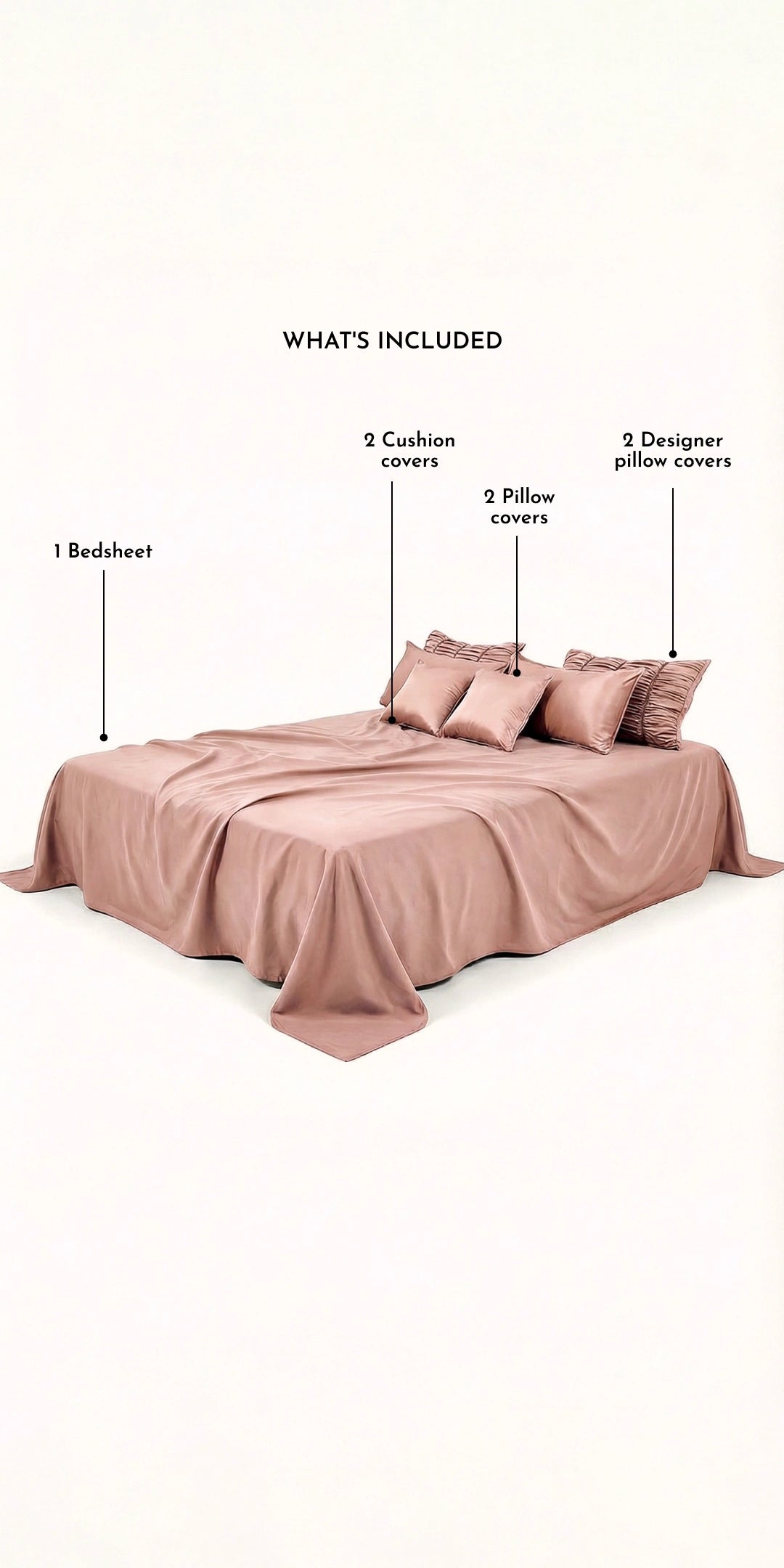 ZARF Italian Staple Weave Bedsheet With 2 Designer Pillow Cases, 2 Solid Pillowcases & 2 Cushion Covers - Dahlia