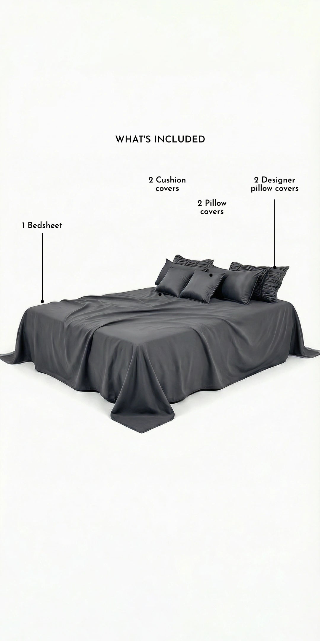 ZARF Italian Staple Weave Bedsheet With 2 Designer Pillow Cases, 2 Solid Pillowcases & 2 Cushion Covers - Cinder