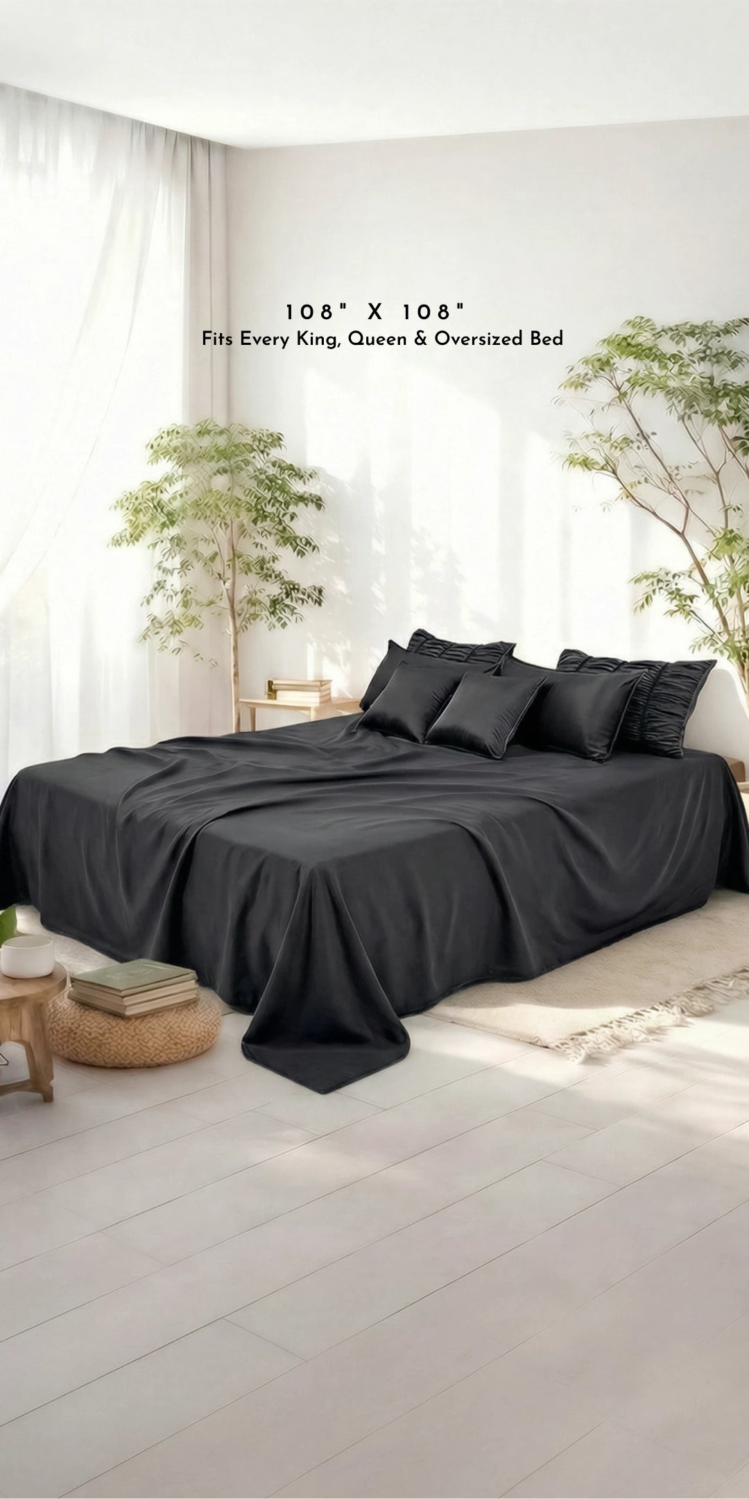 ZARF Italian Staple Weave Bedsheet With 2 Designer Pillow Cases, 2 Solid Pillowcases & 2 Cushion Covers - Cinder