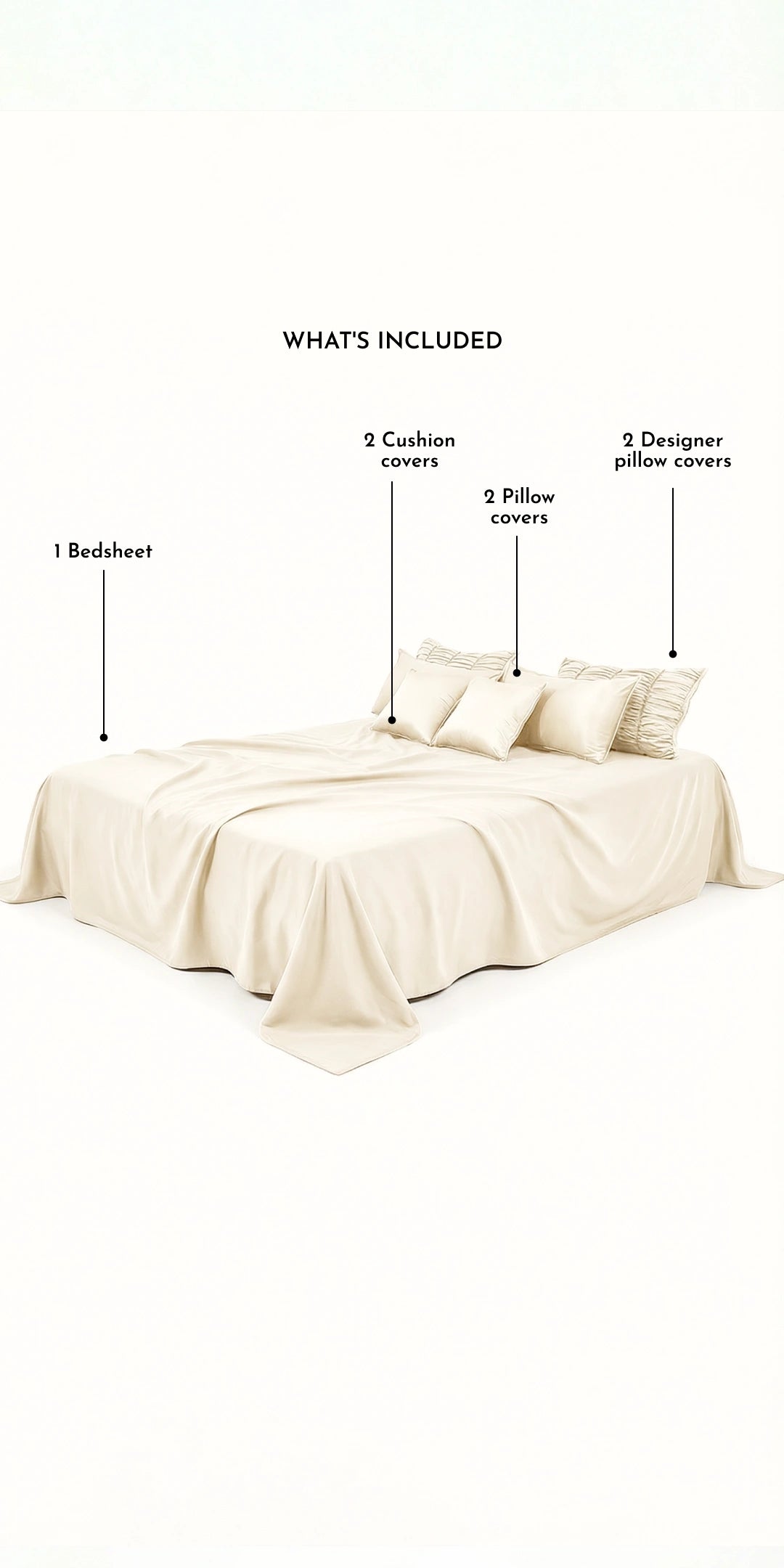 ZARF Italian Staple Weave Bedsheet With 2 Designer Pillow Cases, 2 Solid Pillowcases & 2 Cushion Covers - Porcelain