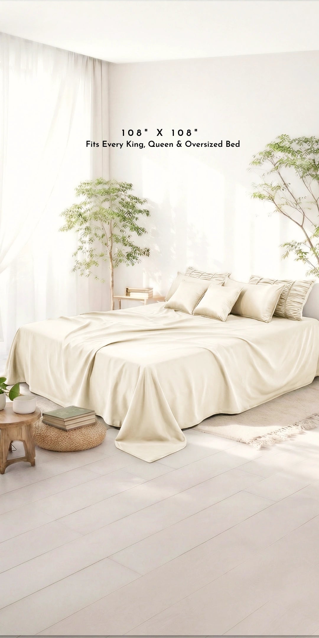ZARF Italian Staple Weave Bedsheet With 2 Designer Pillow Cases, 2 Solid Pillowcases & 2 Cushion Covers - Porcelain