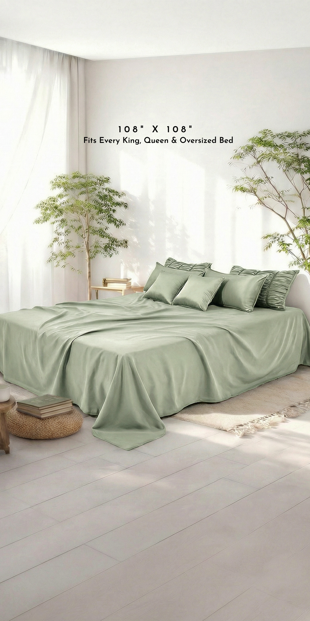ZARF Italian Staple Weave Bedsheet With 2 Solid Pillowcases - Pine