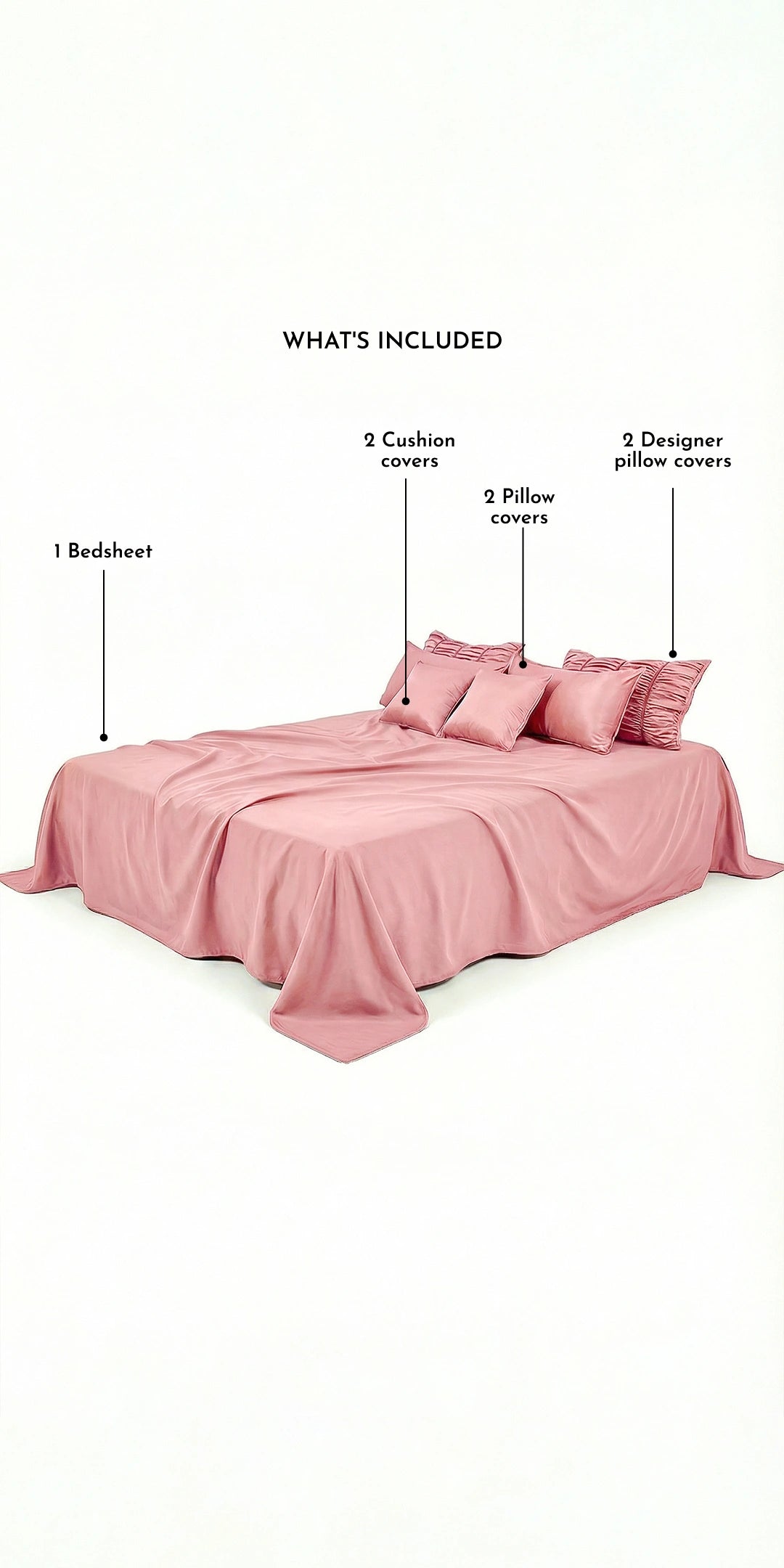 ZARF Italian Staple Weave Bedsheet With 2 Designer Pillow Cases, 2 Solid Pillowcases & 2 Cushion Covers - Orchid