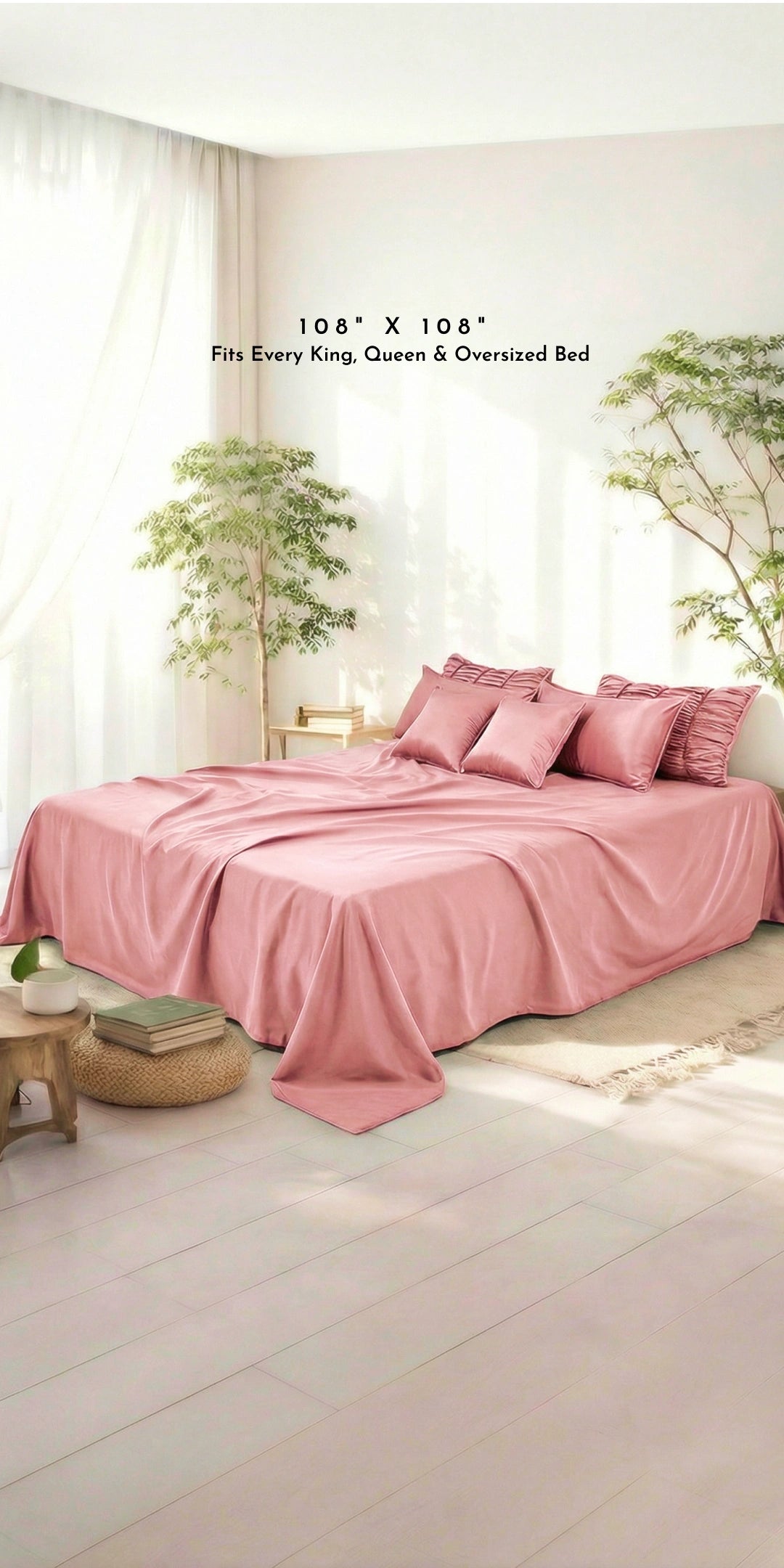 ZARF Italian Staple Weave Bedsheet With 2 Designer Pillow Cases, 2 Solid Pillowcases & 2 Cushion Covers - Orchid