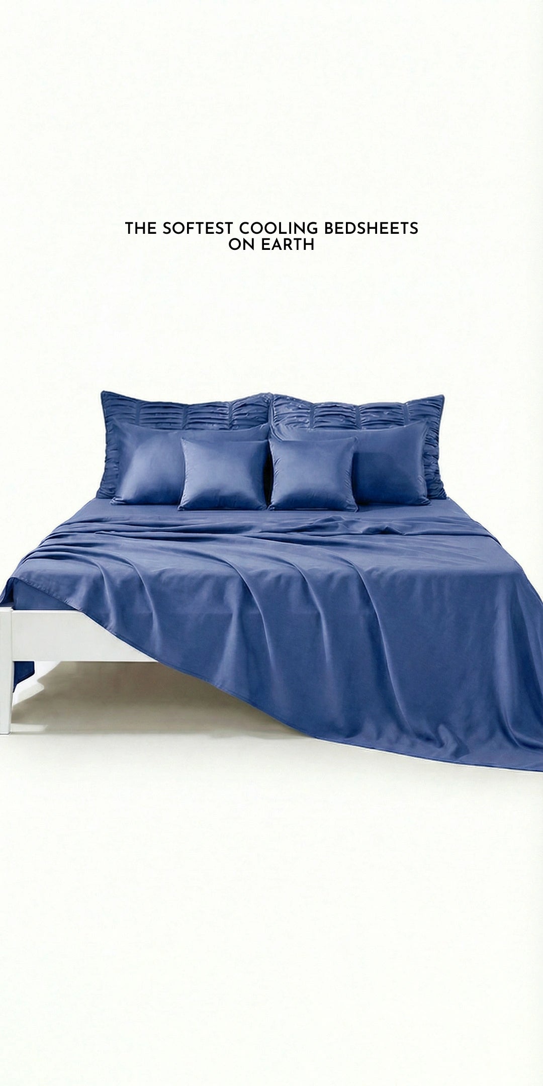 ZARF Italian Staple Weave Bedsheet With 2 Designer Pillow Cases, 2 Solid Pillowcases & 2 Cushion Covers - Indigo