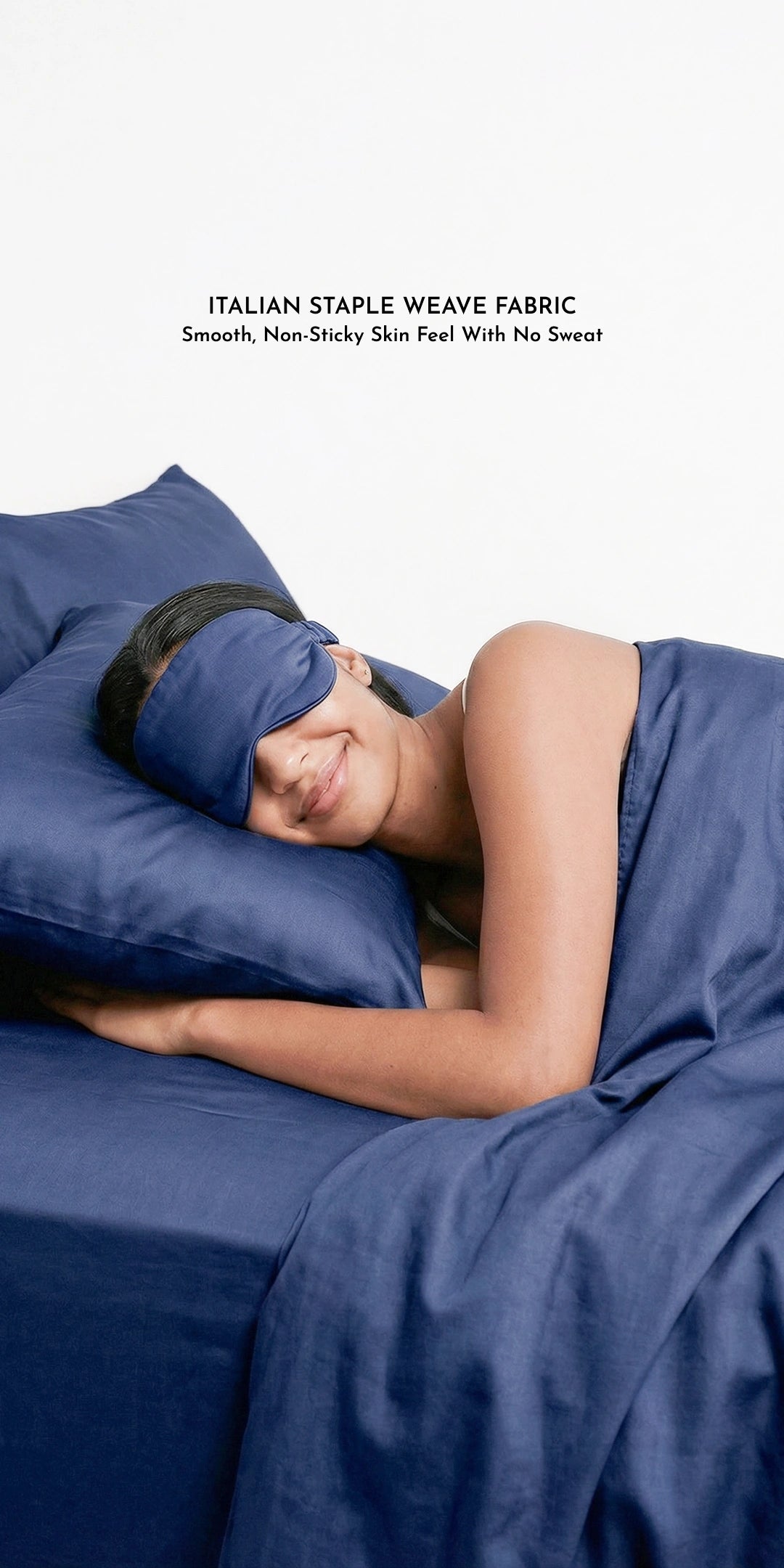 ZARF Italian Staple Weave Bedsheet With 2 Designer Pillow Cases, 2 Solid Pillowcases & 2 Cushion Covers - Indigo