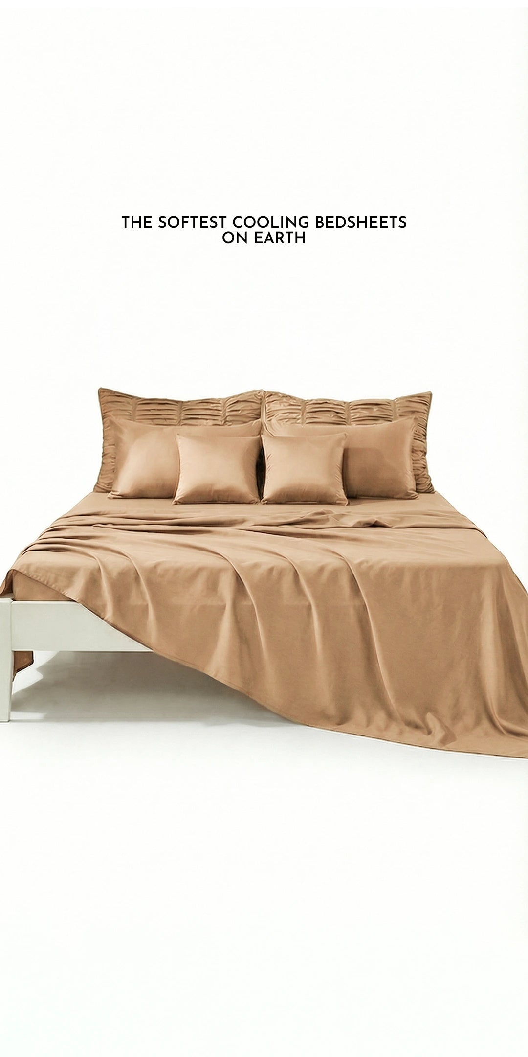 ZARF Italian Staple Weave Bedsheet With 2 Designer Pillow Cases, 2 Solid Pillowcases & 2 Cushion Covers - Butterscotch