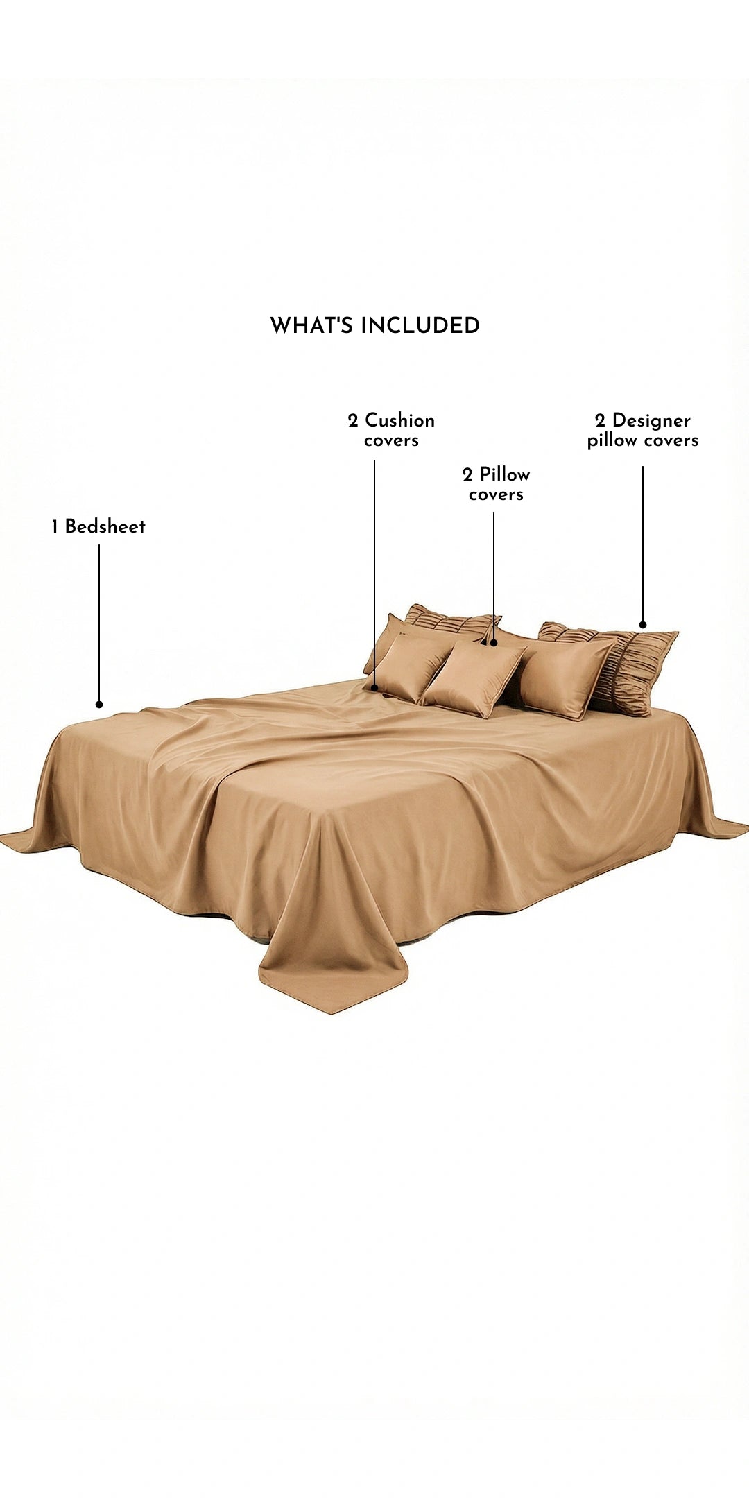 ZARF Italian Staple Weave Bedsheet With 2 Designer Pillow Cases, 2 Solid Pillowcases & 2 Cushion Covers - Butterscotch