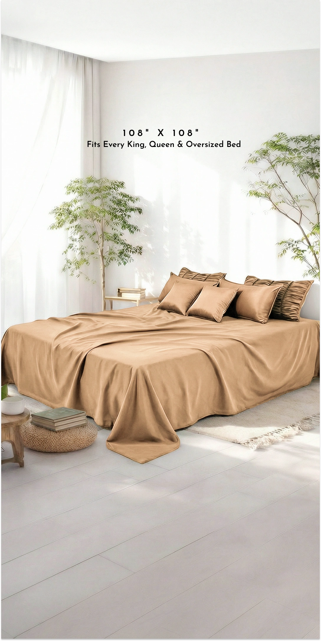 ZARF Italian Staple Weave Bedsheet With 2 Designer Pillow Cases, 2 Solid Pillowcases & 2 Cushion Covers - Butterscotch