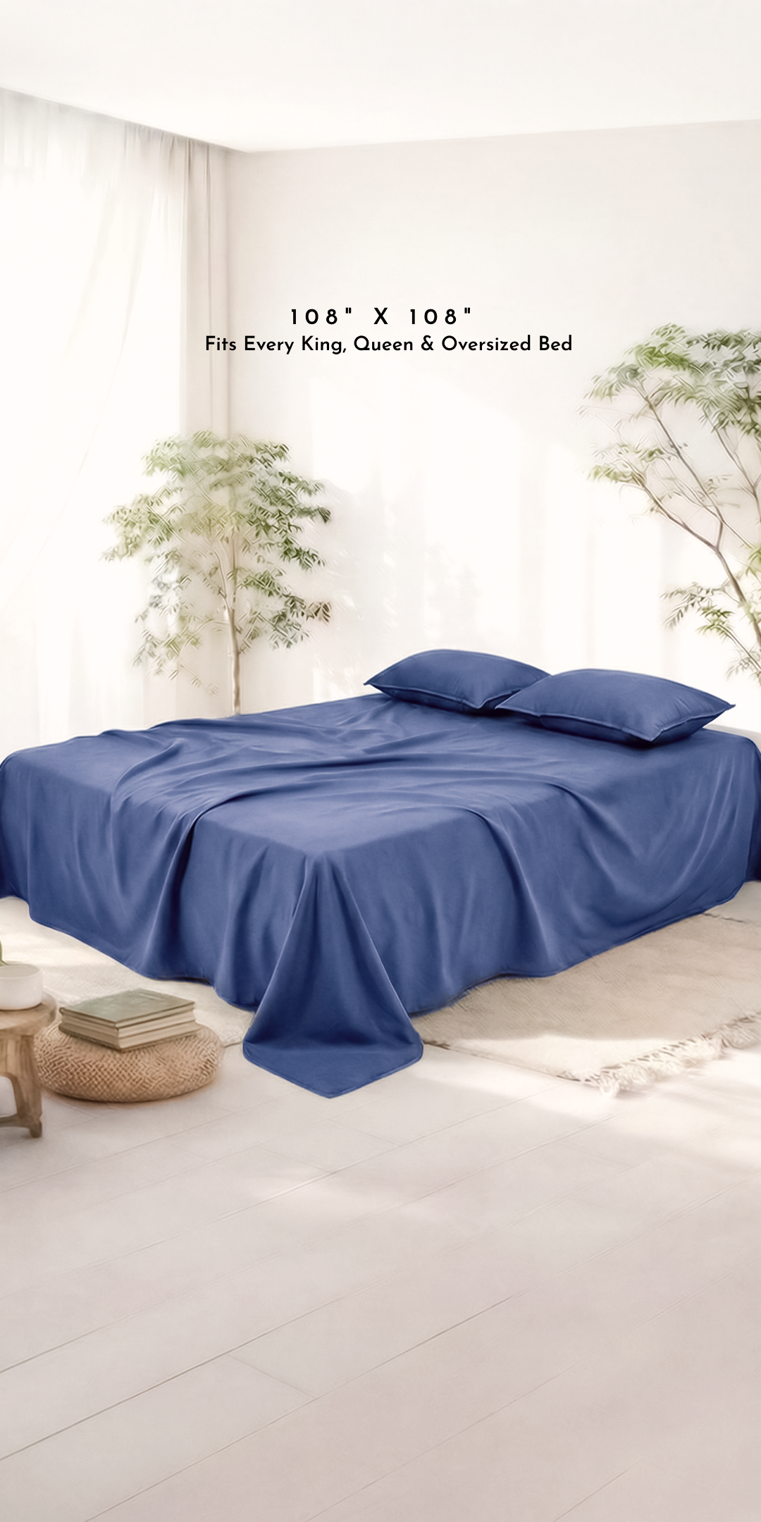 ZARF Italian Staple Weave Bedsheet With 2 Solid Pillowcases - Indigo